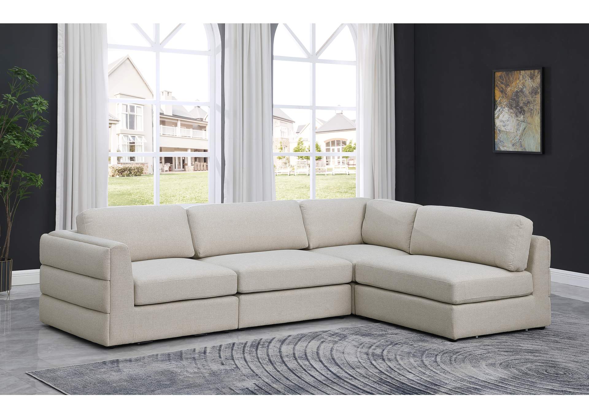 Beckham Beige Durable Linen Textured Fabric Modular Sectional,Meridian Furniture