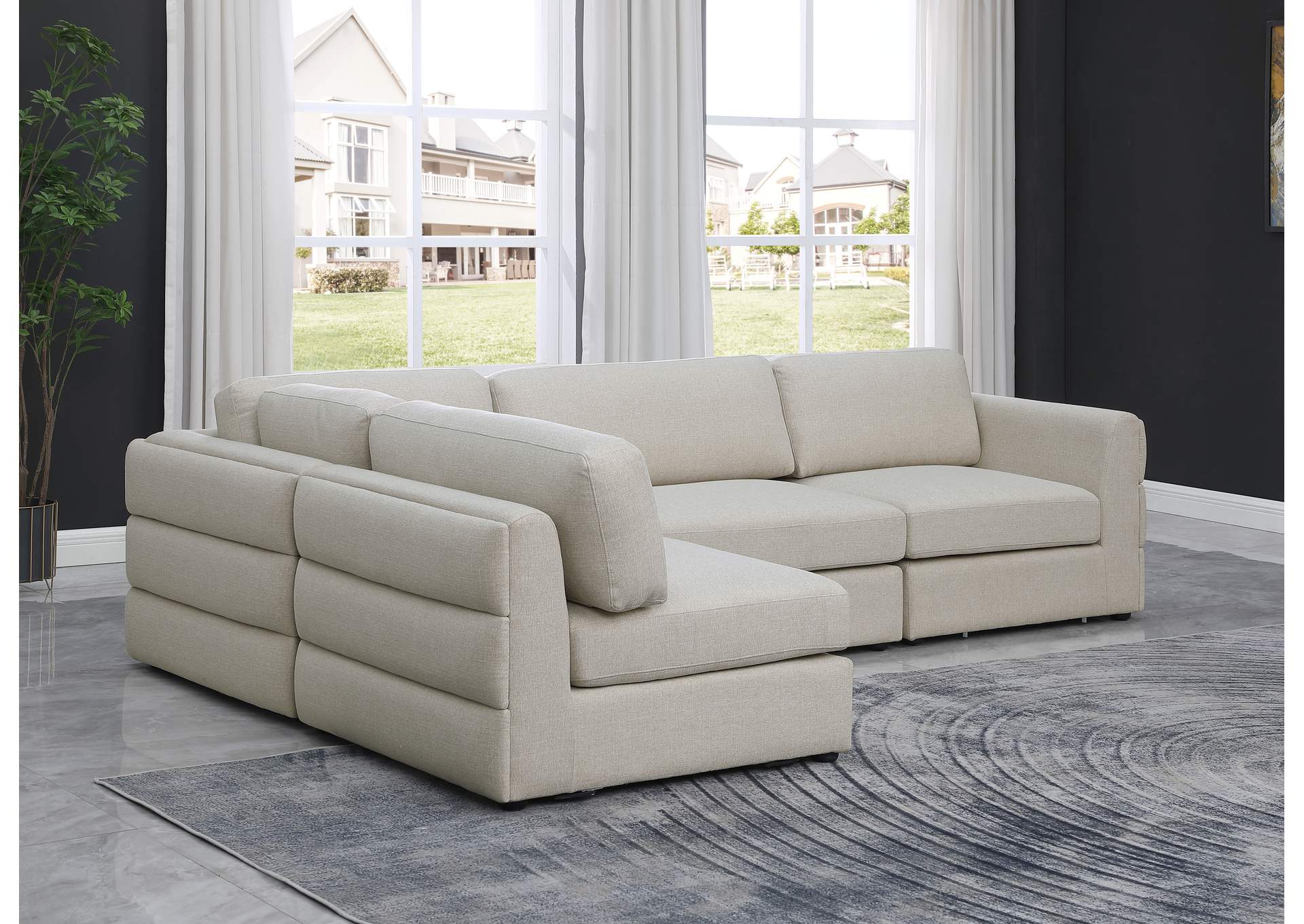 Beckham Beige Durable Linen Textured Fabric Modular Sectional,Meridian Furniture