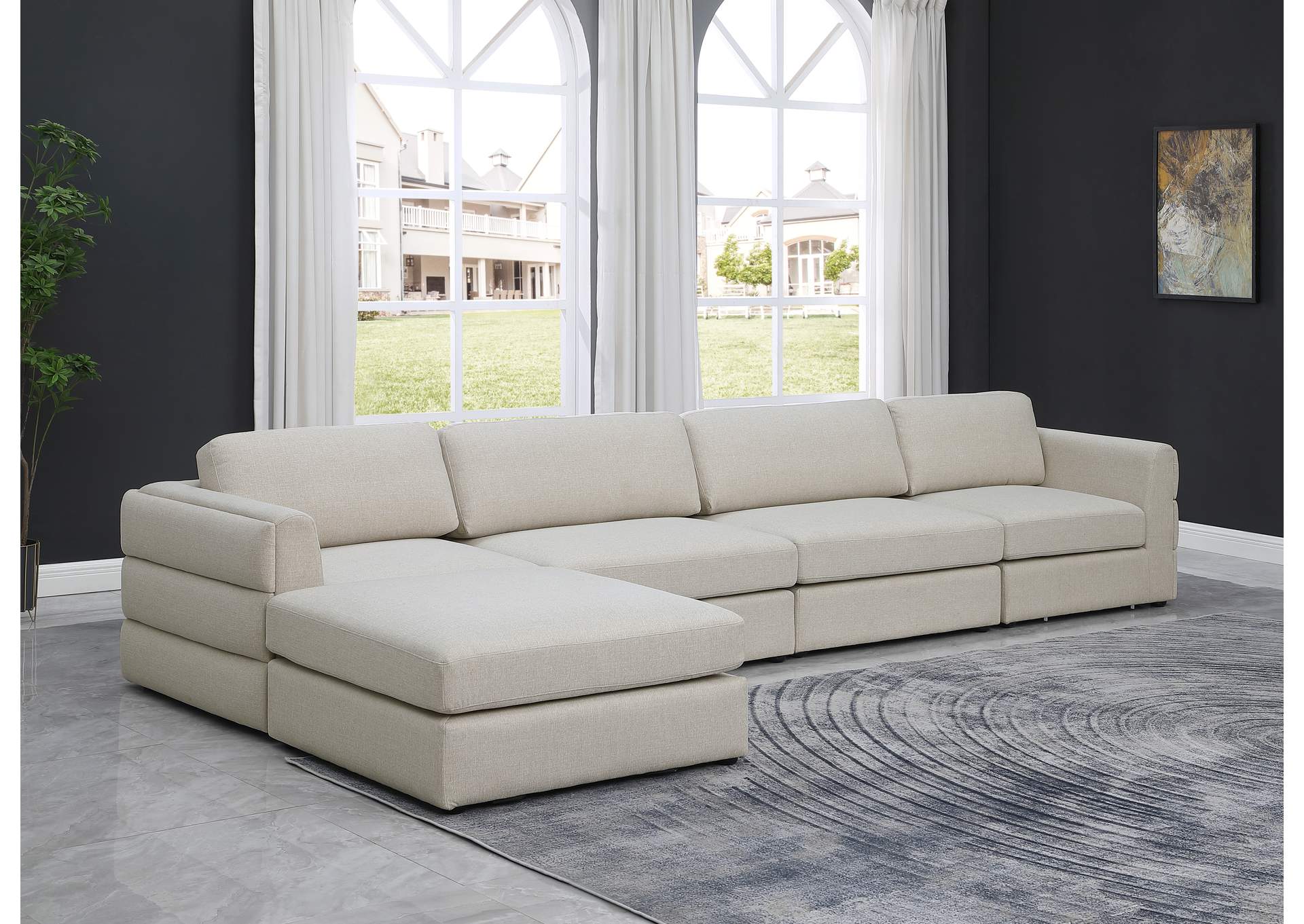 Beckham Beige Durable Linen Textured Fabric Modular Sectional,Meridian Furniture