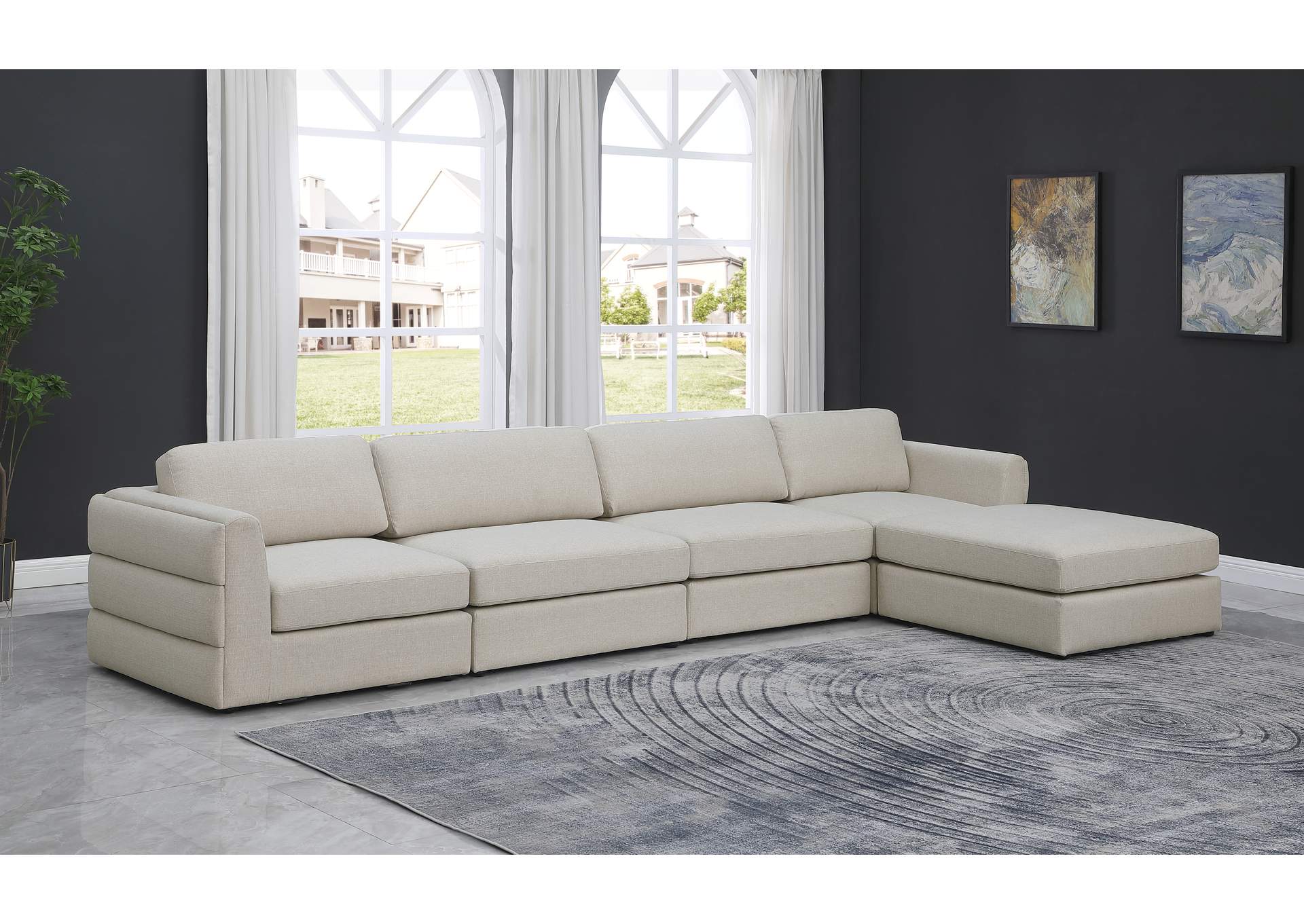 Beckham Beige Durable Linen Textured Fabric Modular Sectional,Meridian Furniture