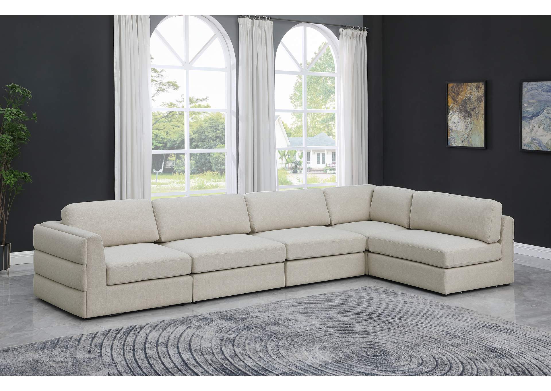 Beckham Beige Durable Linen Textured Fabric Modular Sectional,Meridian Furniture