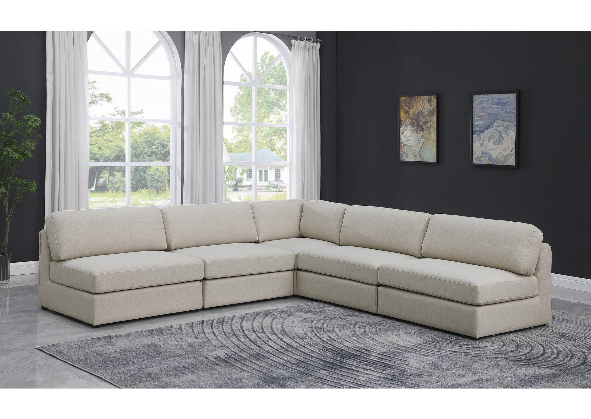 Beckham Beige Durable Linen Textured Fabric Modular Sectional,Meridian Furniture