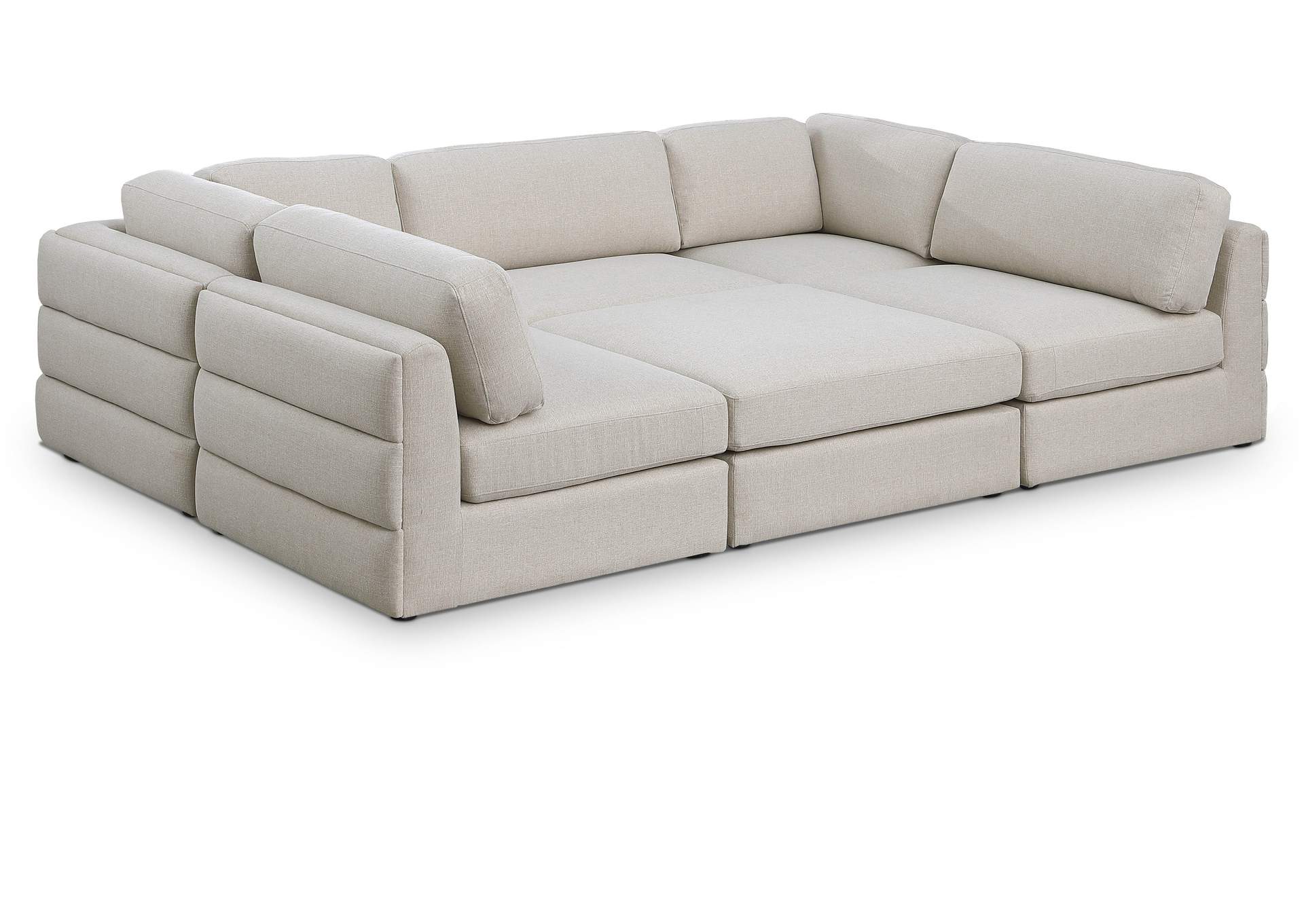 Beckham Beige Durable Linen Textured Fabric Modular Sectional,Meridian Furniture