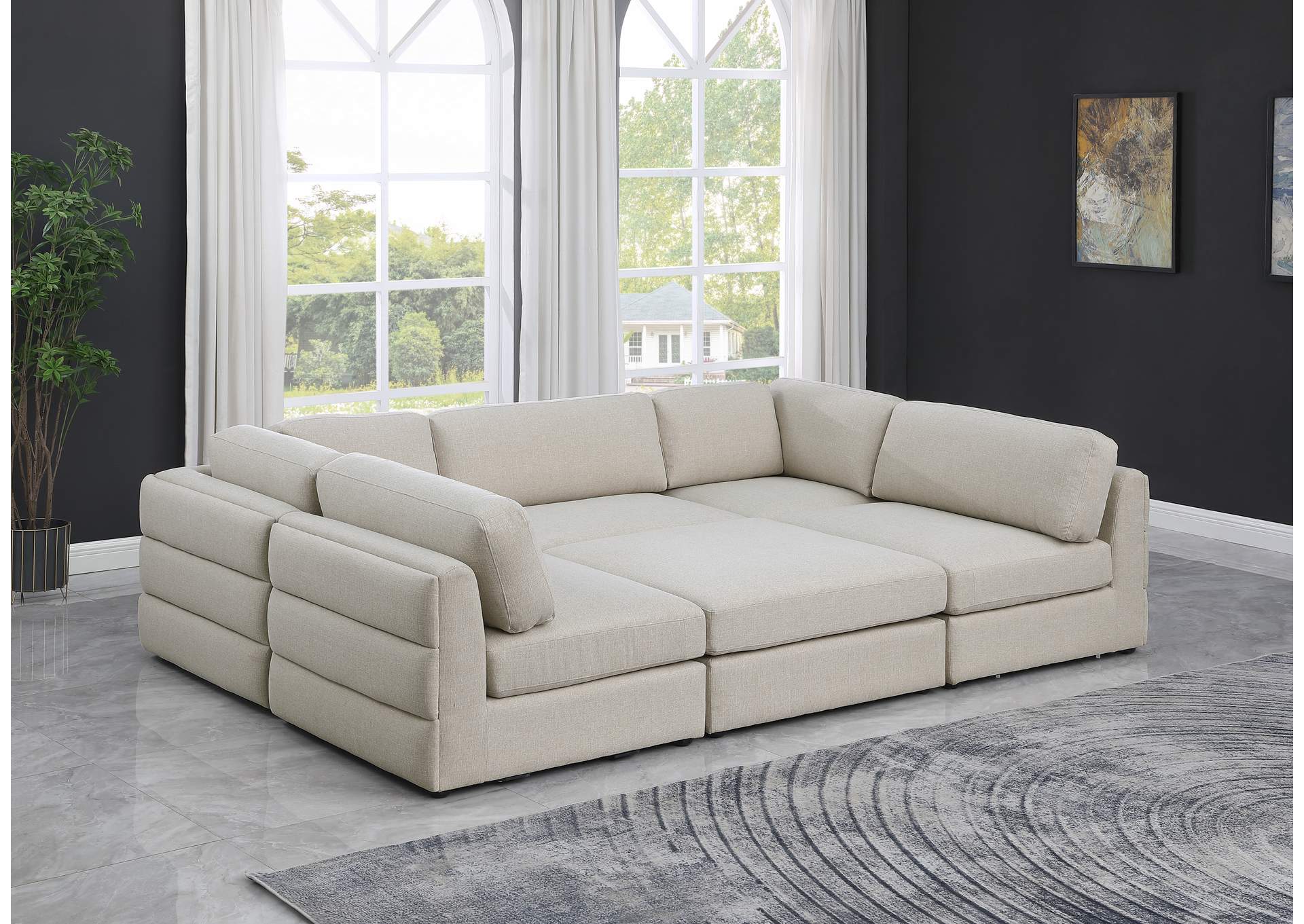 Beckham Beige Durable Linen Textured Fabric Modular Sectional,Meridian Furniture