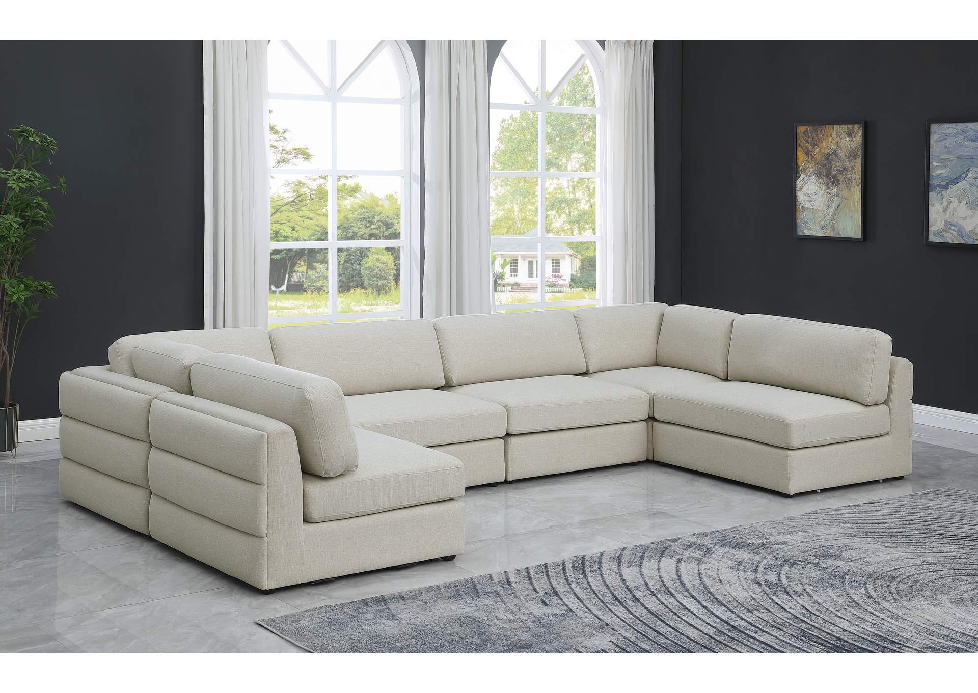 Beckham Beige Durable Linen Textured Fabric Modular Sectional,Meridian Furniture