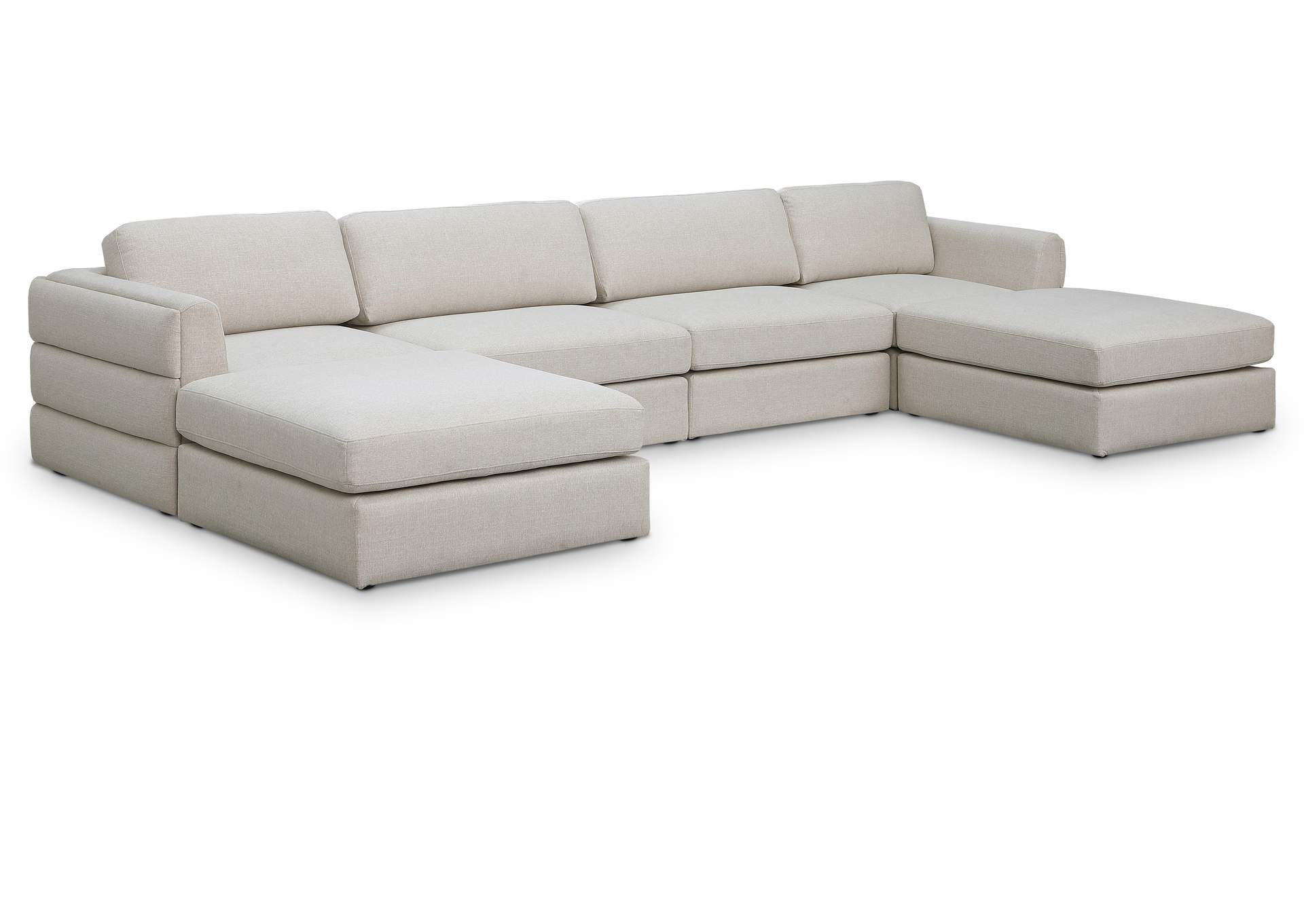 Beckham Beige Durable Linen Textured Fabric Modular Sectional,Meridian Furniture