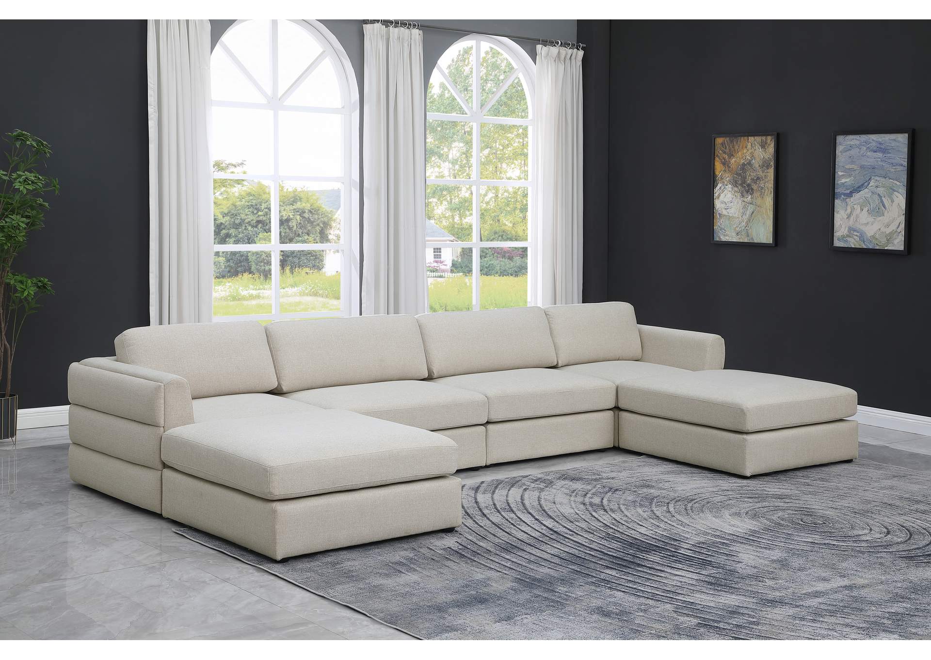 Beckham Beige Durable Linen Textured Fabric Modular Sectional,Meridian Furniture