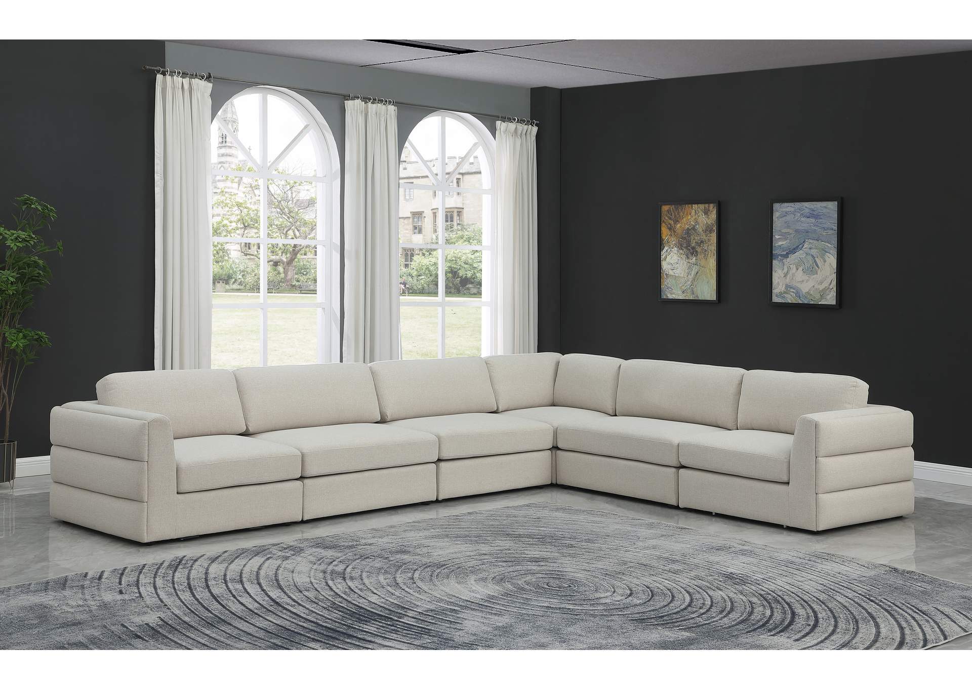 Beckham Beige Durable Linen Textured Fabric Modular Sectional,Meridian Furniture