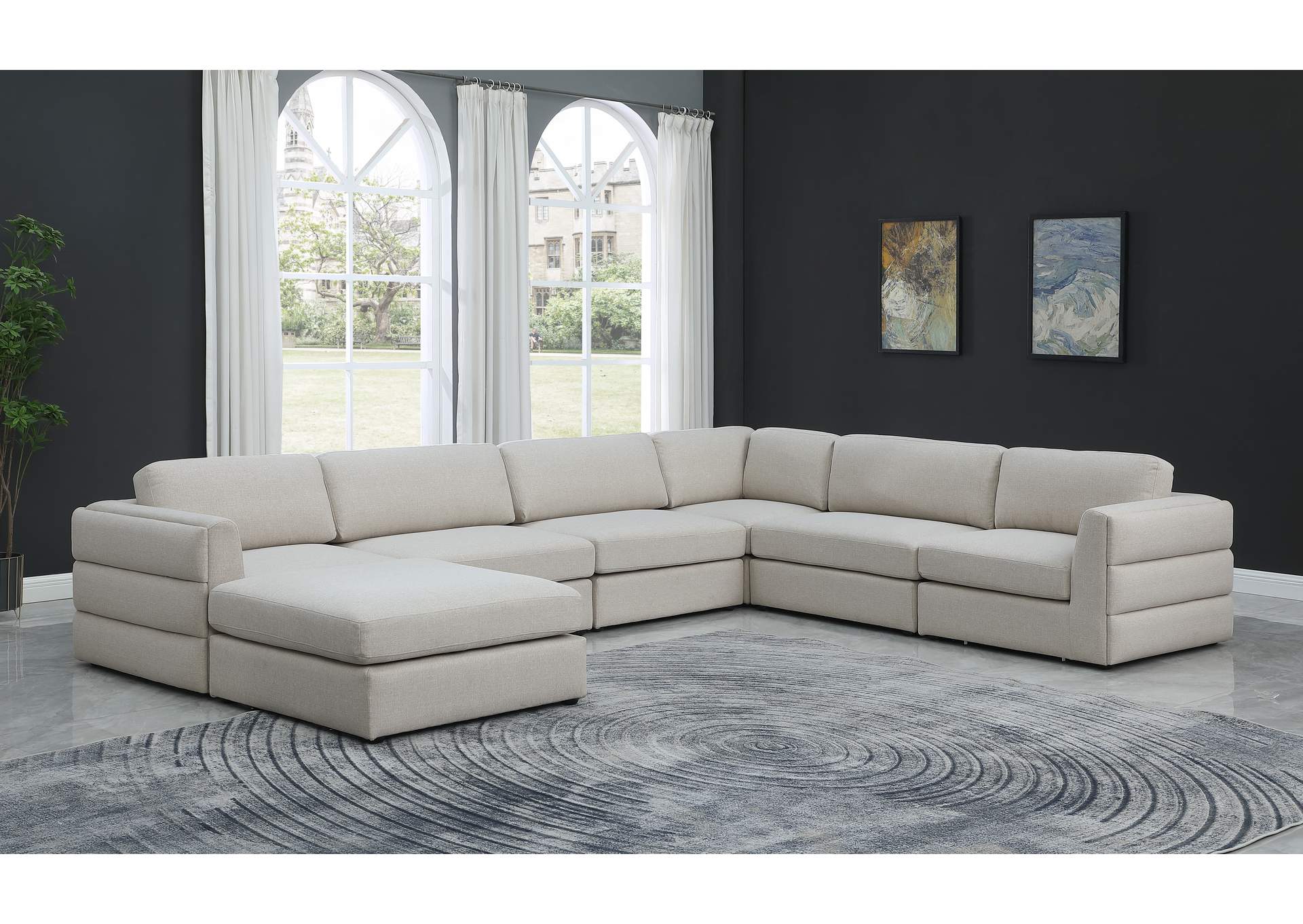 Beckham Beige Durable Linen Textured Fabric Modular Sectional,Meridian Furniture