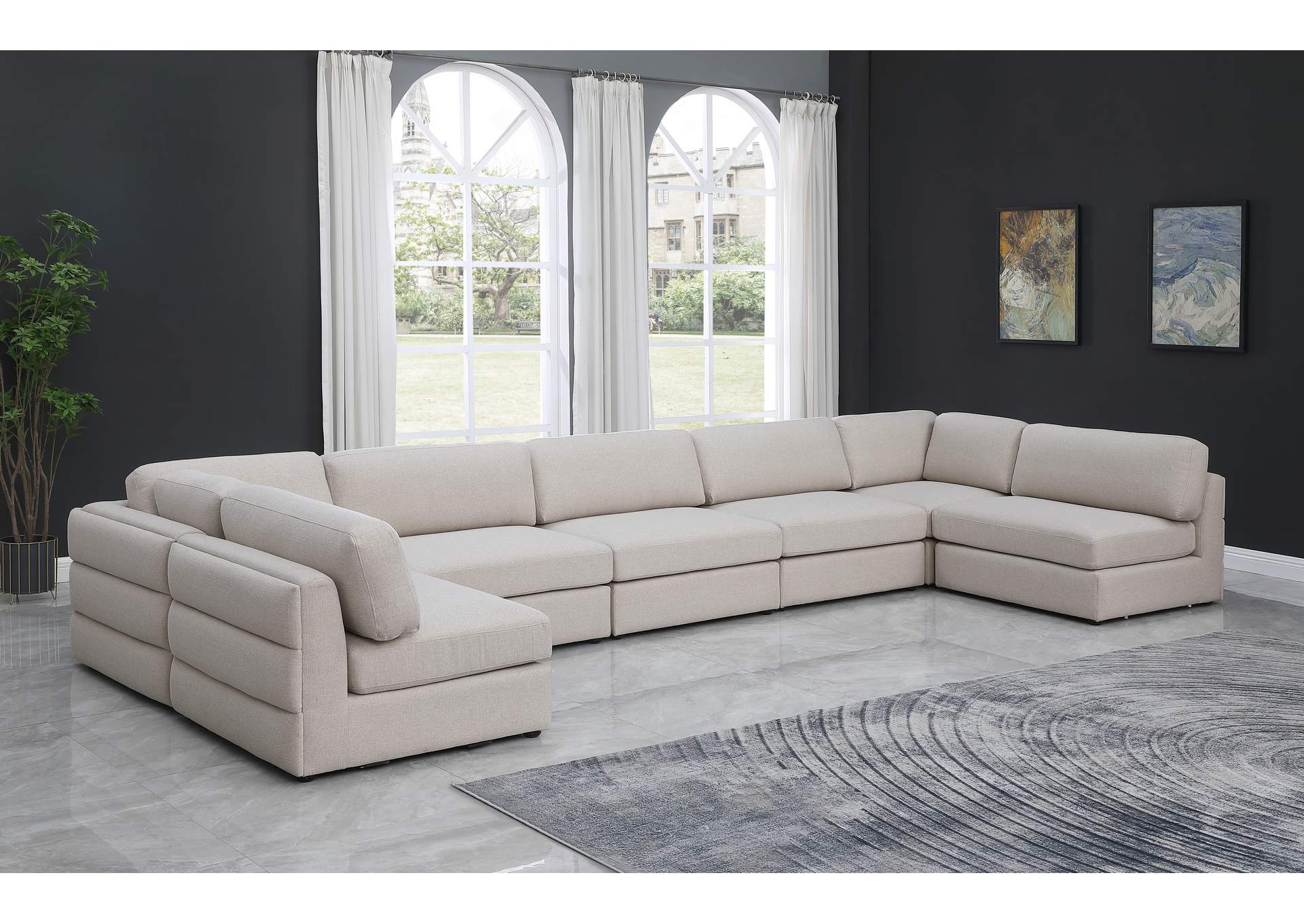 Beckham Beige Durable Linen Textured Fabric Modular Sectional,Meridian Furniture