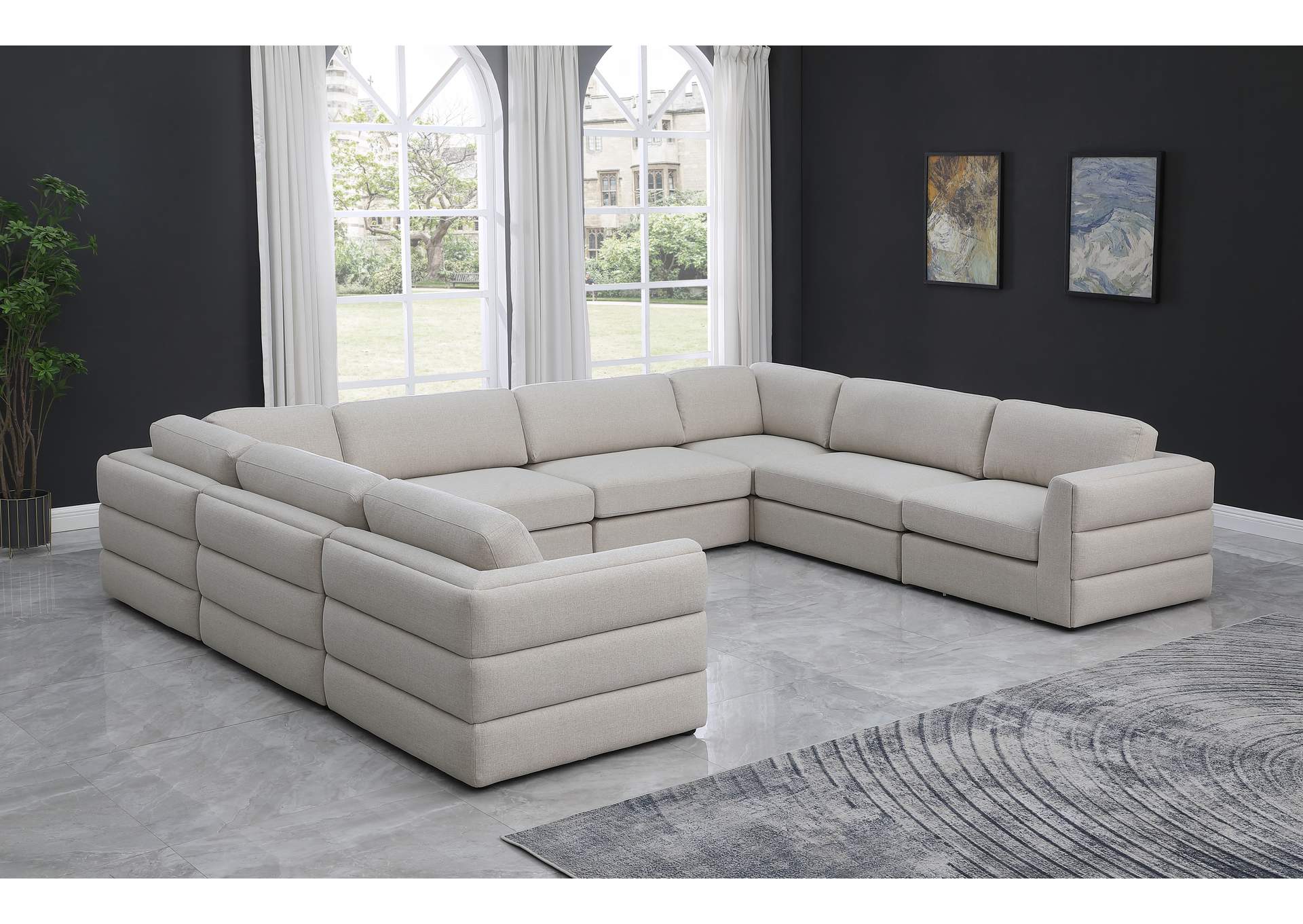 Beckham Beige Durable Linen Textured Fabric Modular Sectional,Meridian Furniture