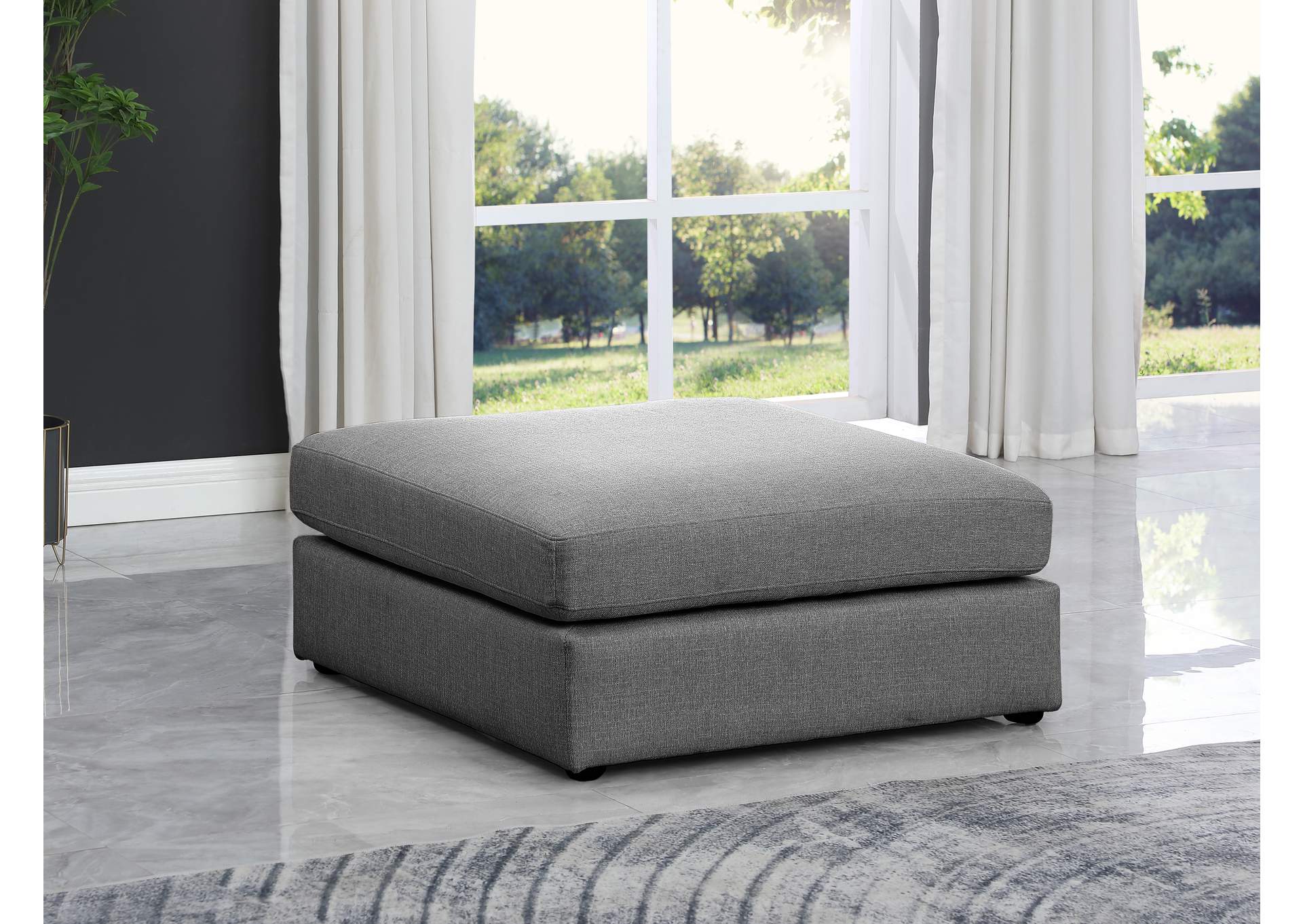 Beckham Grey Durable Linen Textured Fabric Ottoman,Meridian Furniture