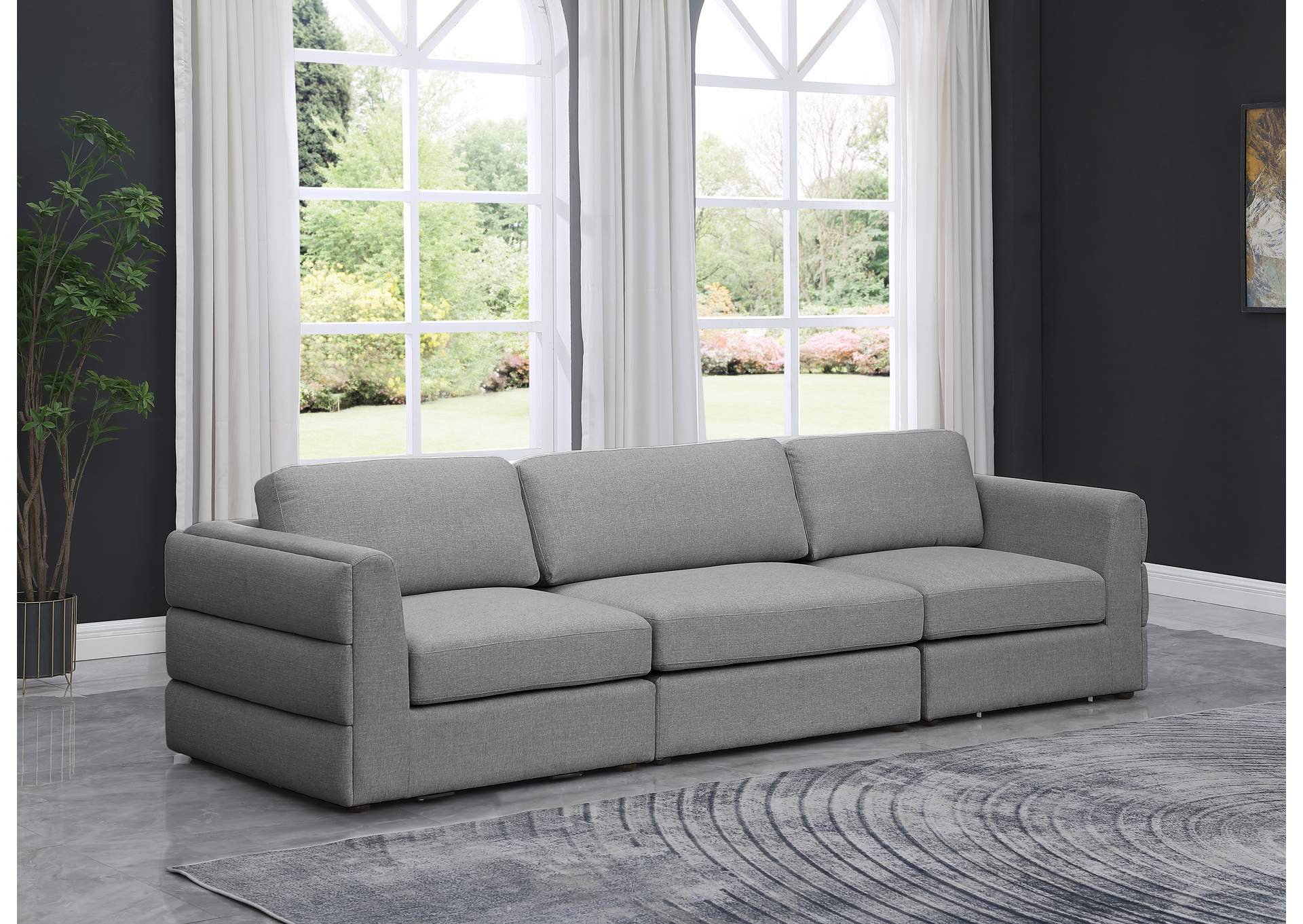 Beckham Grey Durable Linen Textured Fabric Modular Sofa,Meridian Furniture