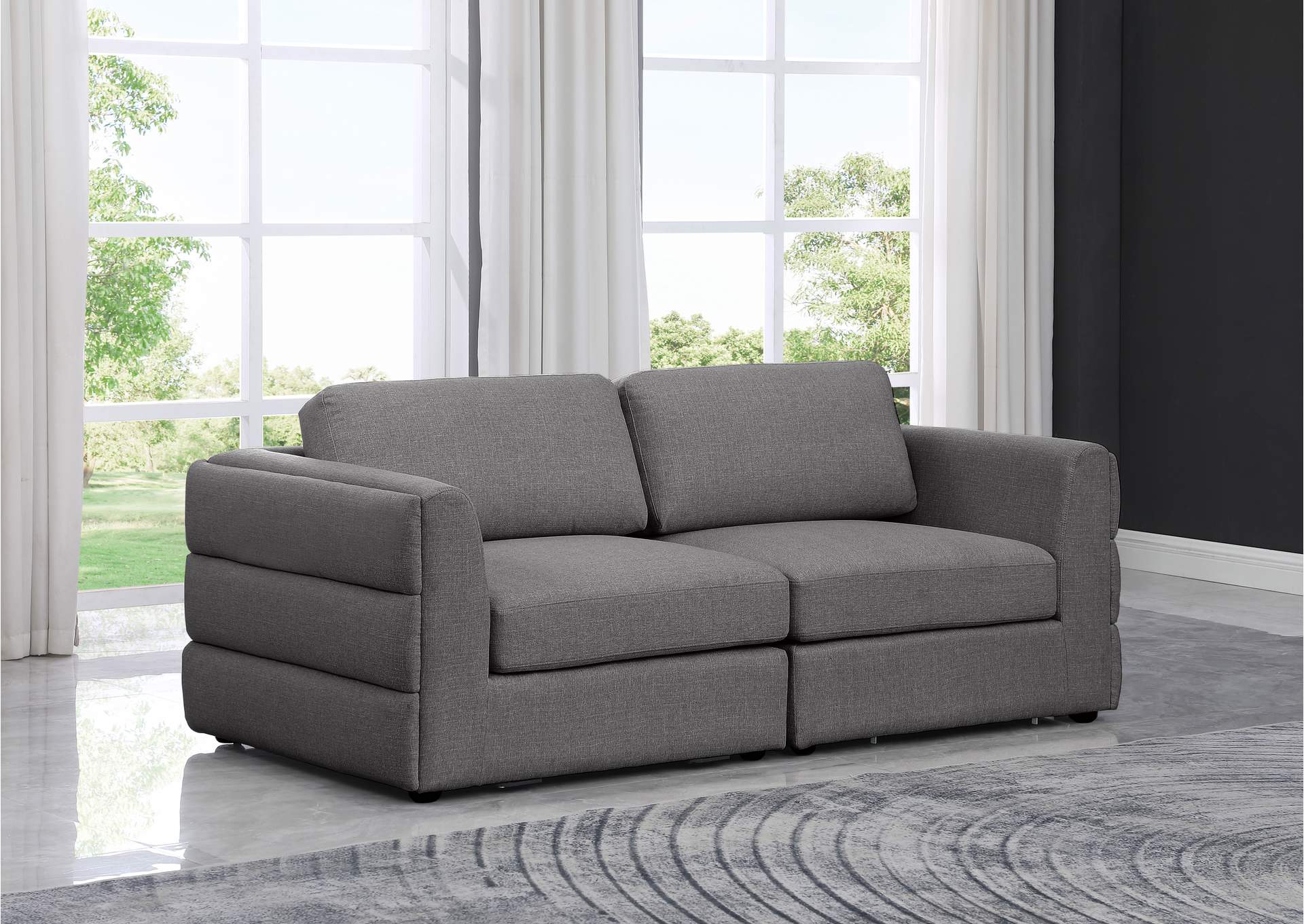 Beckham Grey Durable Linen Textured Fabric Modular Sofa,Meridian Furniture