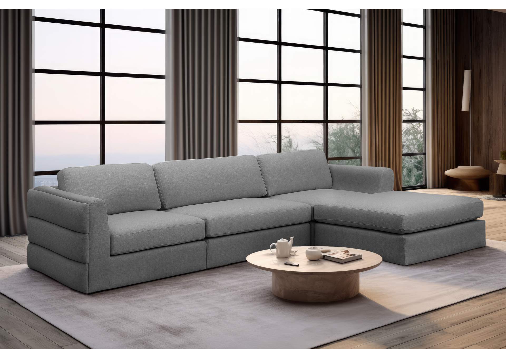 Beckham Grey Durable Linen Textured Fabric Modular Sectional,Meridian Furniture