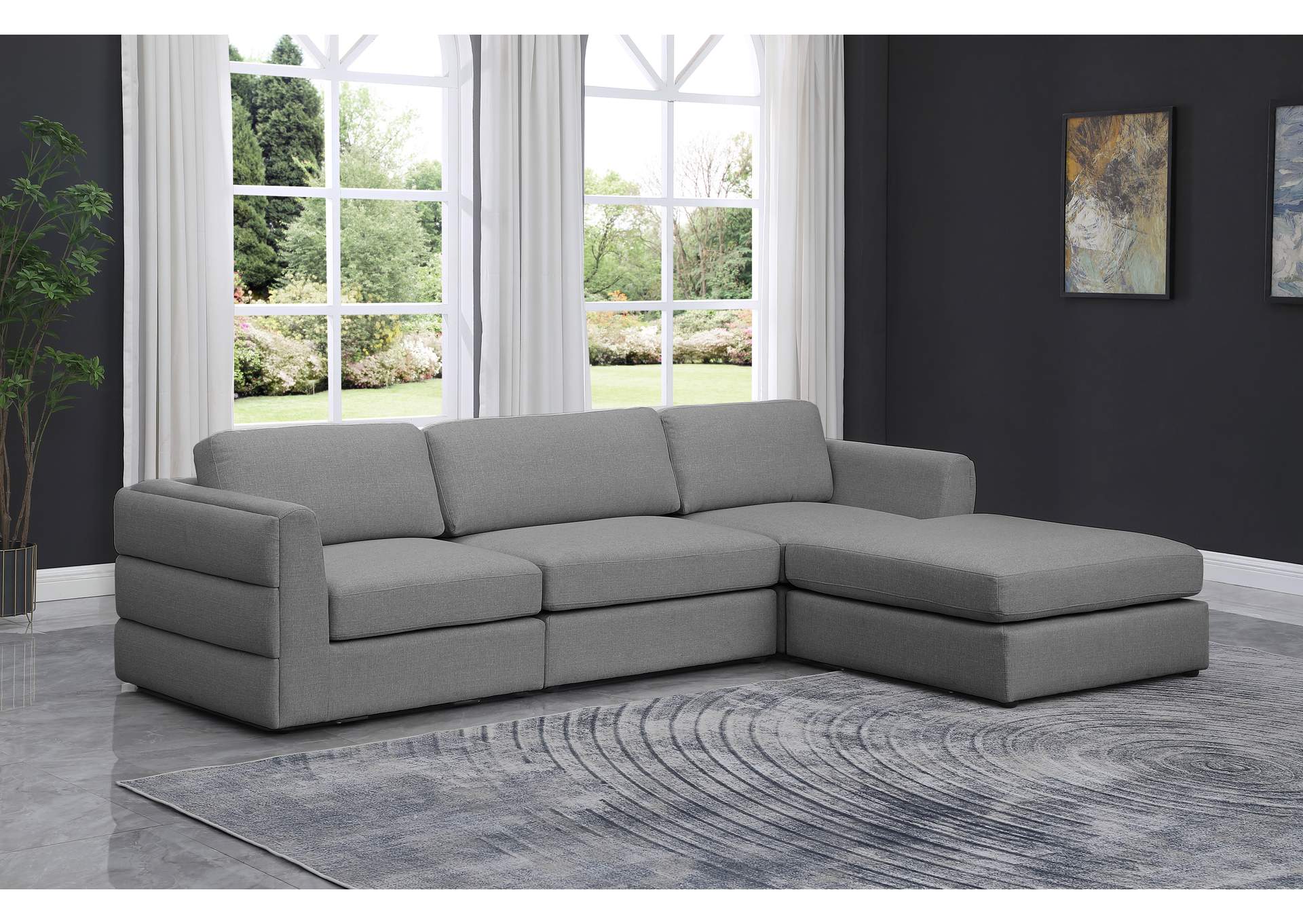 Beckham Grey Durable Linen Textured Fabric Modular Sectional,Meridian Furniture