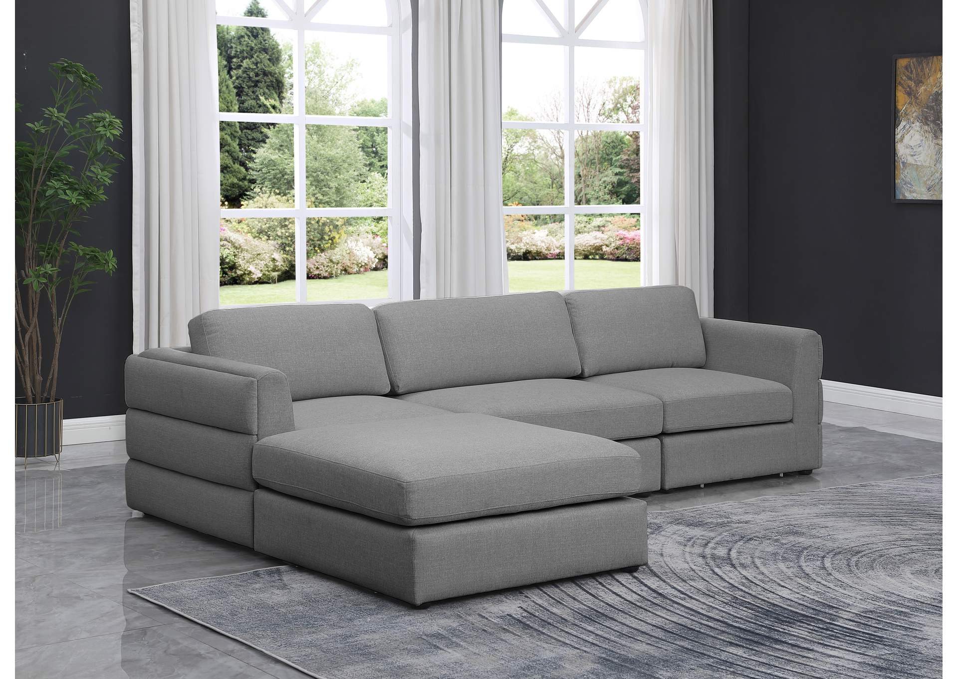 Beckham Grey Durable Linen Textured Fabric Modular Sectional,Meridian Furniture