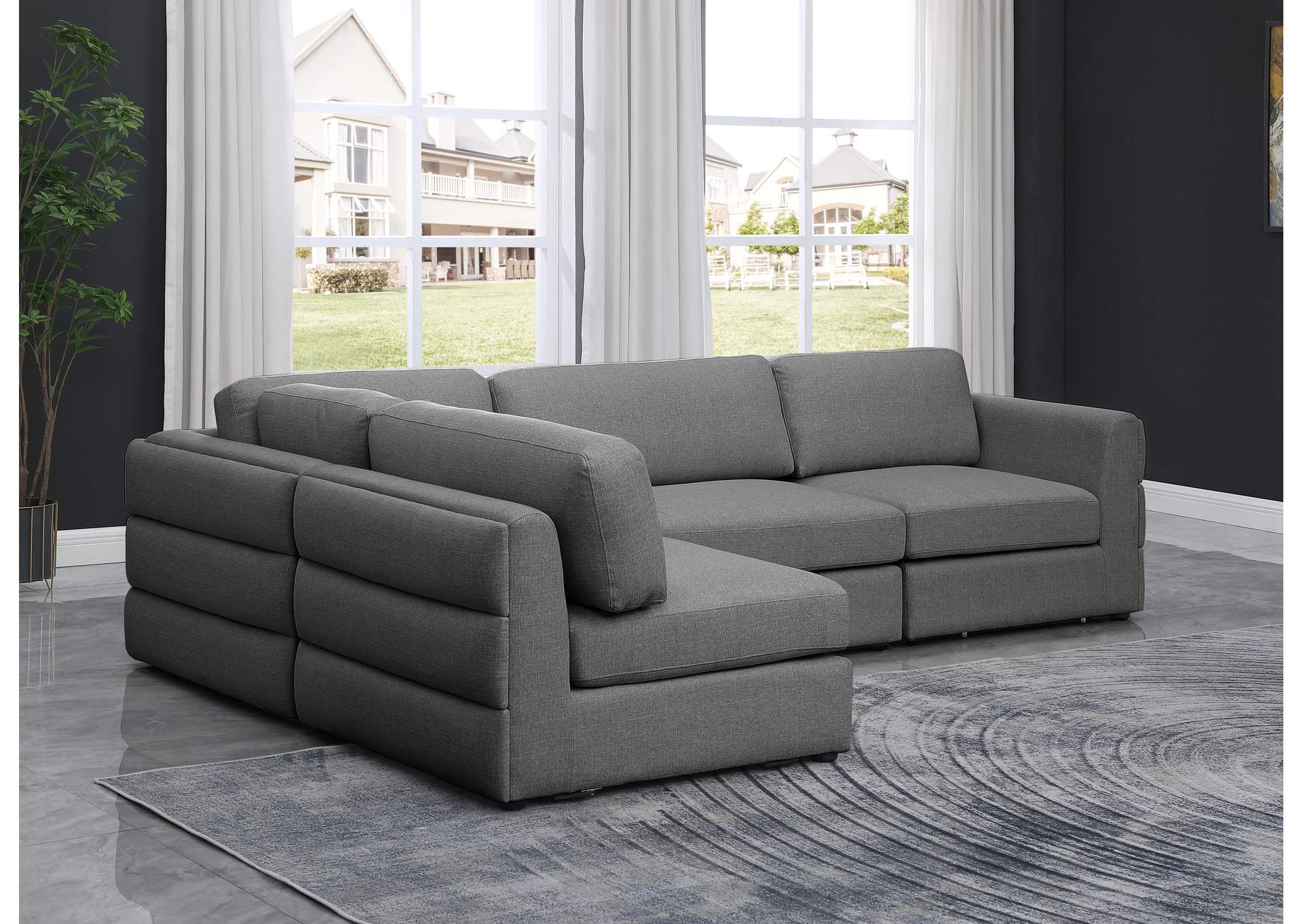 Beckham Grey Durable Linen Textured Fabric Modular Sectional,Meridian Furniture