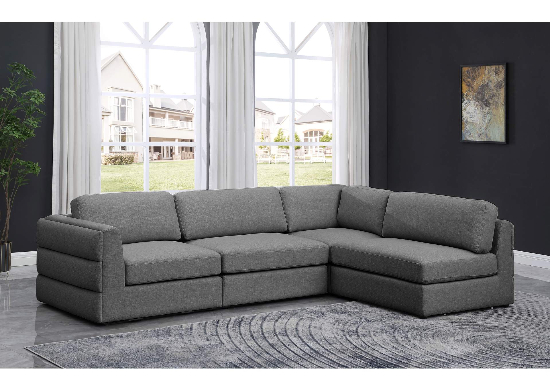 Beckham Grey Durable Linen Textured Fabric Modular Sectional,Meridian Furniture