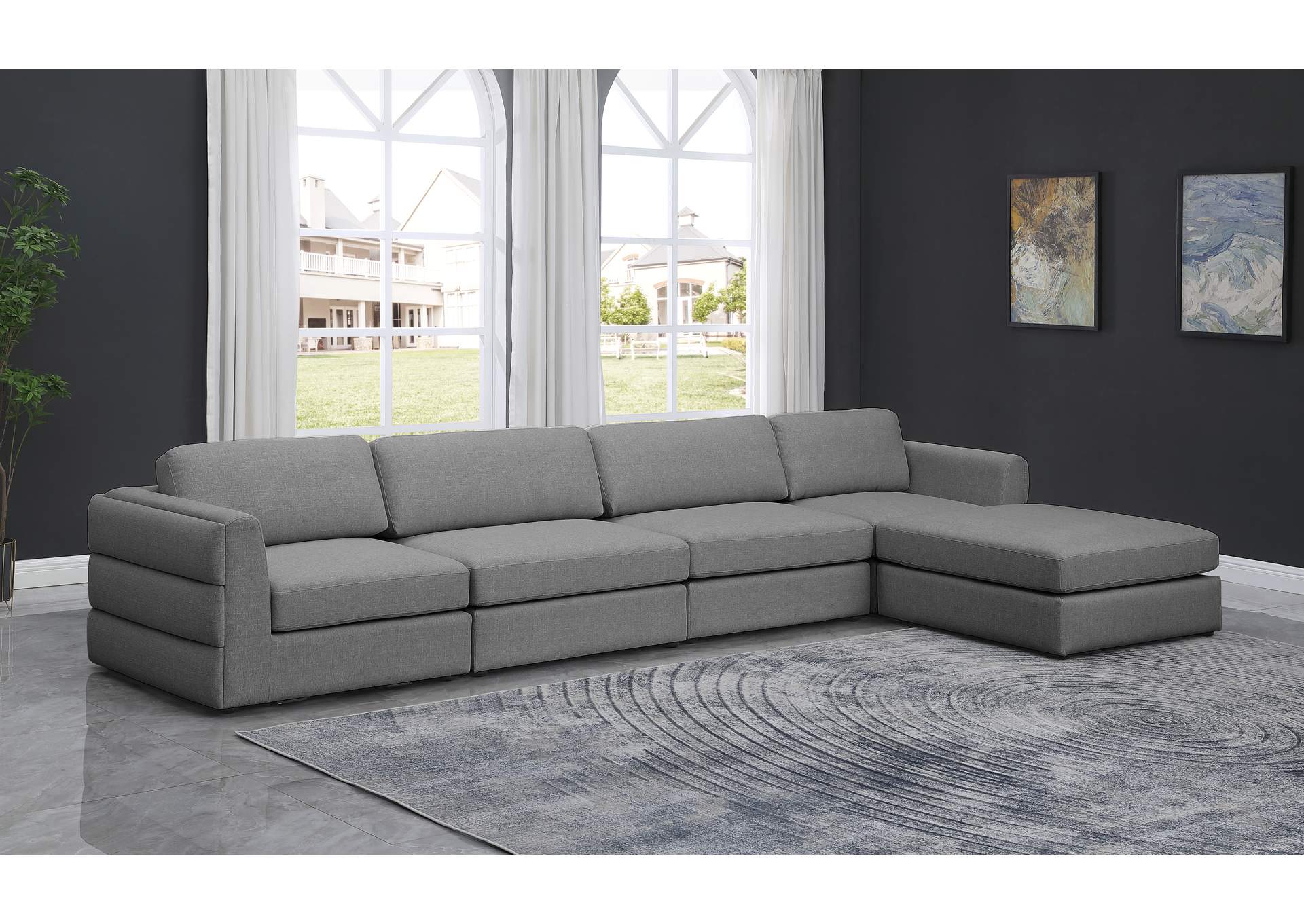 Beckham Grey Durable Linen Textured Fabric Modular Sectional,Meridian Furniture