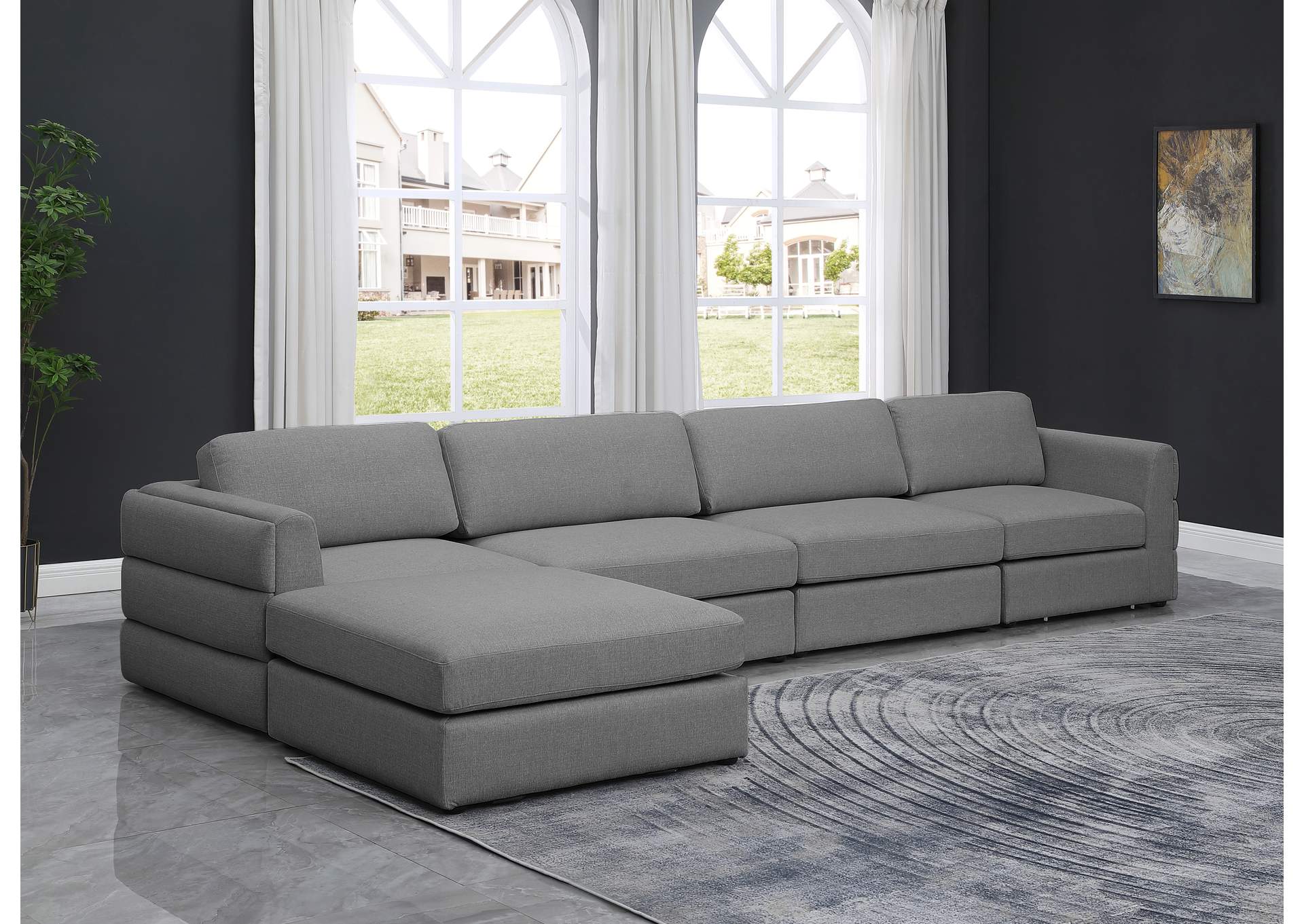 Beckham Grey Durable Linen Textured Fabric Modular Sectional,Meridian Furniture