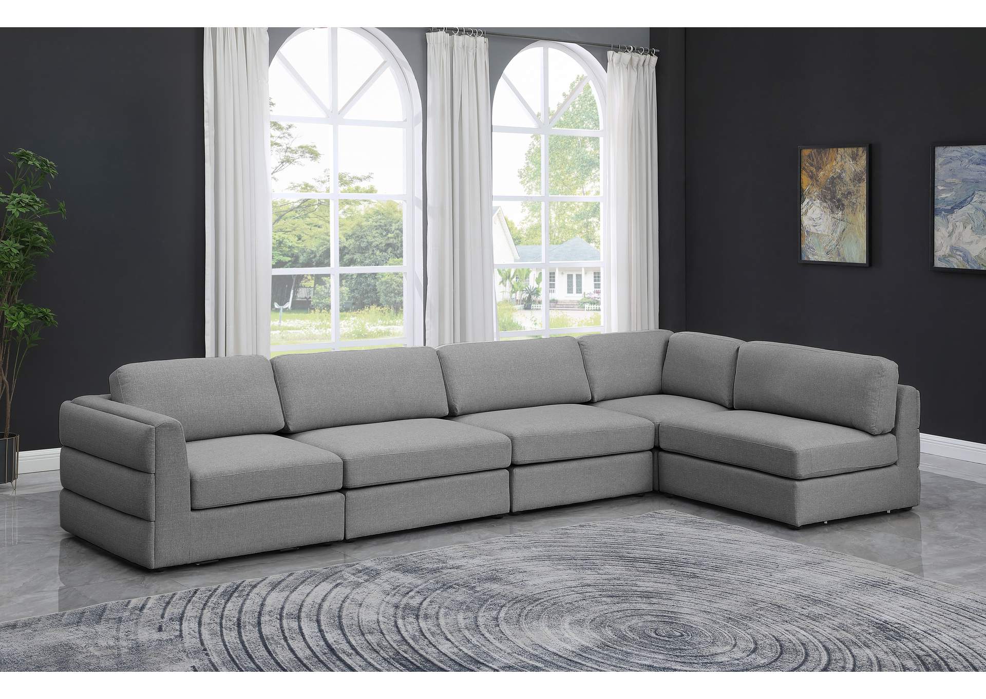 Beckham Grey Durable Linen Textured Fabric Modular Sectional,Meridian Furniture