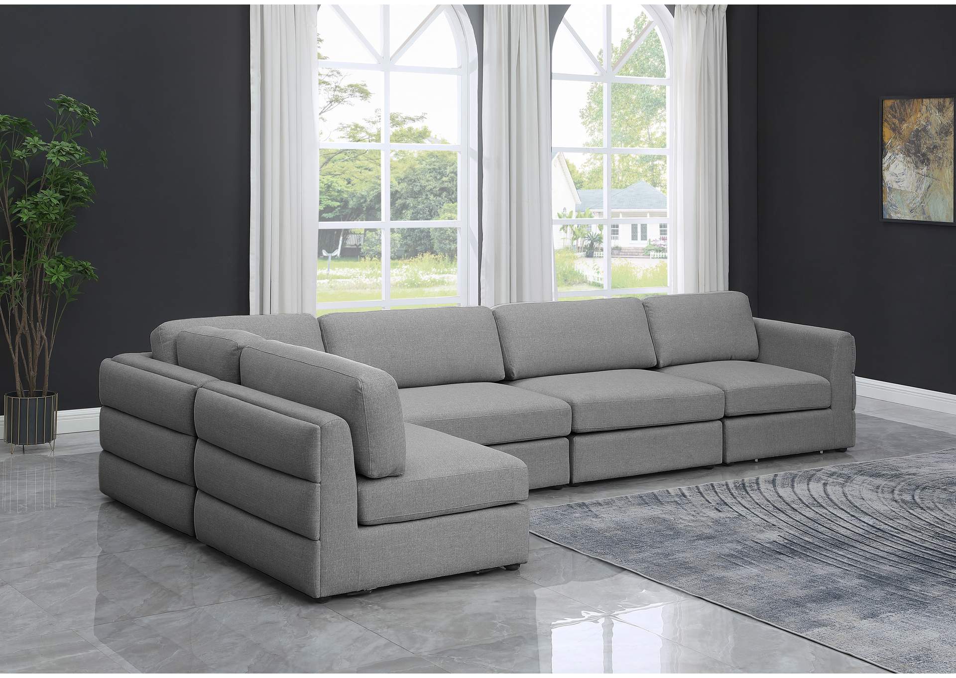 Beckham Grey Durable Linen Textured Fabric Modular Sectional,Meridian Furniture