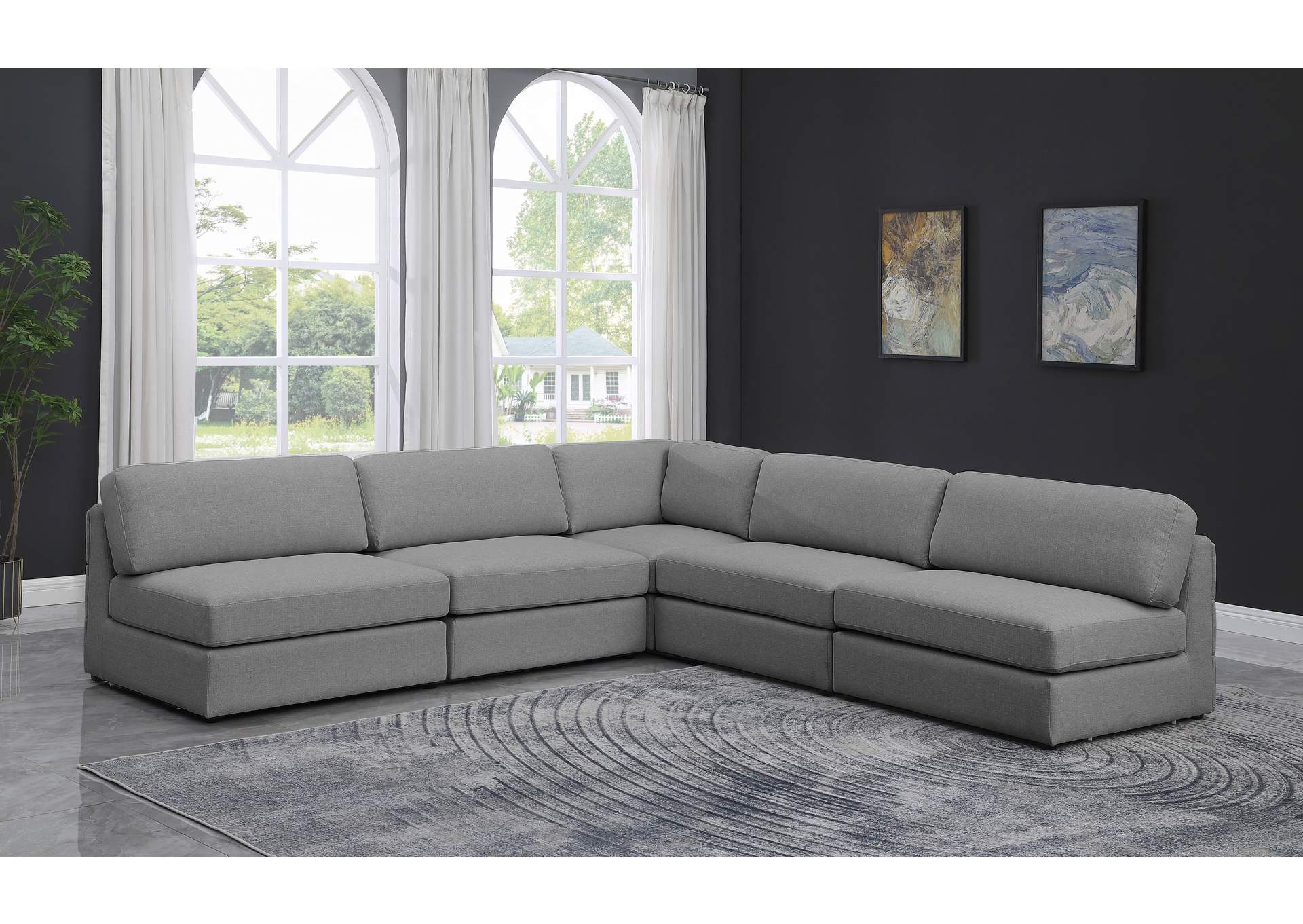 Beckham Grey Durable Linen Textured Fabric Modular Sectional,Meridian Furniture