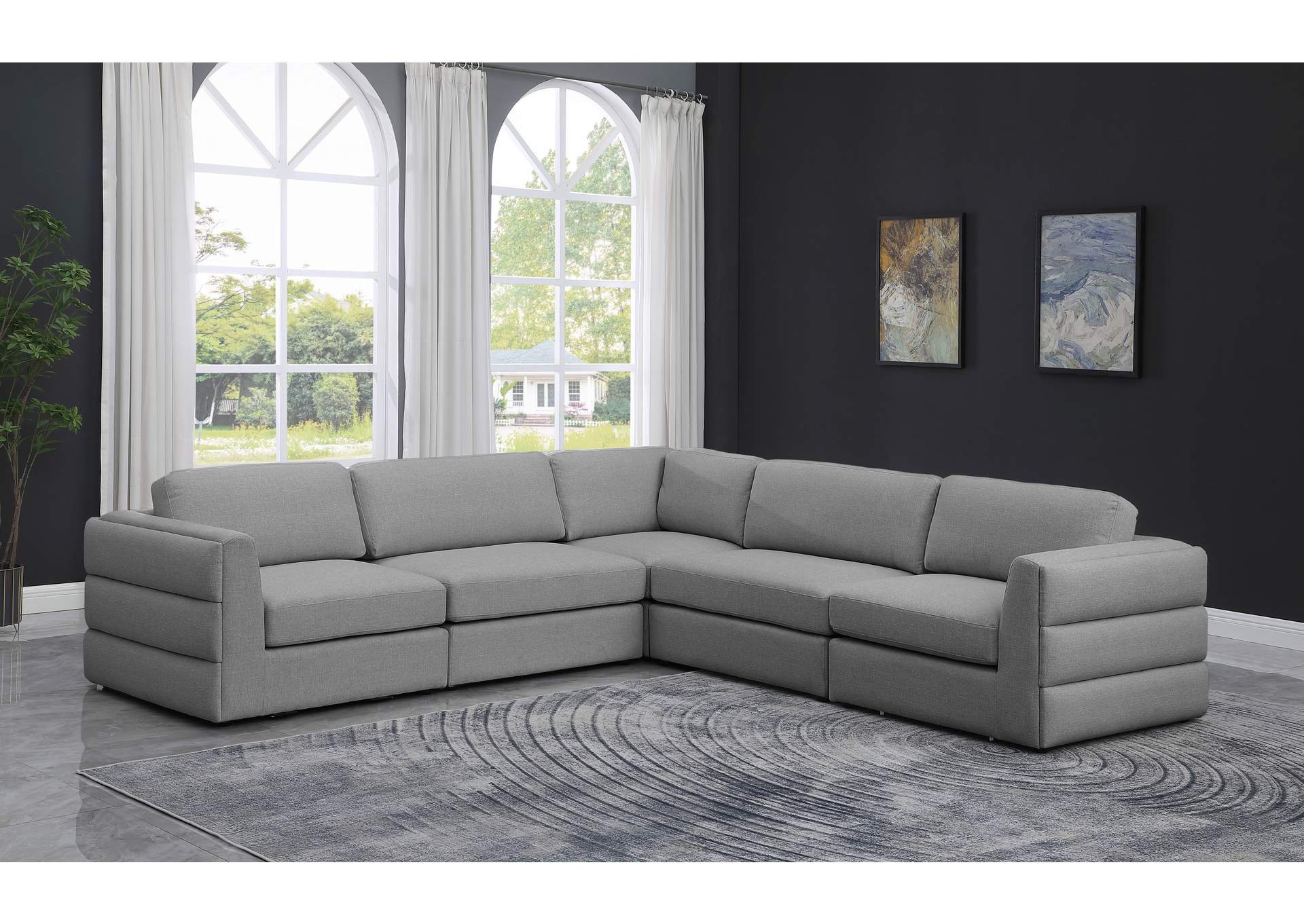 Beckham Grey Durable Linen Textured Fabric Modular Sectional,Meridian Furniture