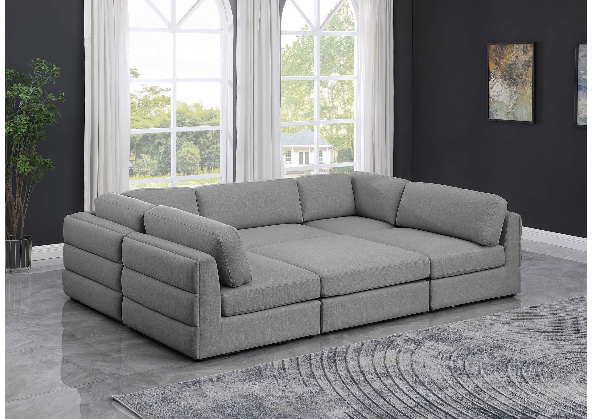 Beckham Grey Durable Linen Textured Fabric Modular Sectional,Meridian Furniture