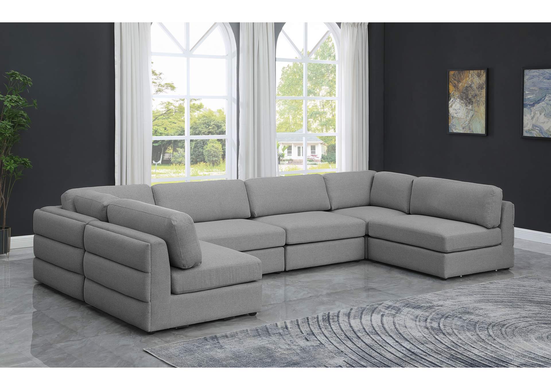 Beckham Grey Durable Linen Textured Fabric Modular Sectional,Meridian Furniture