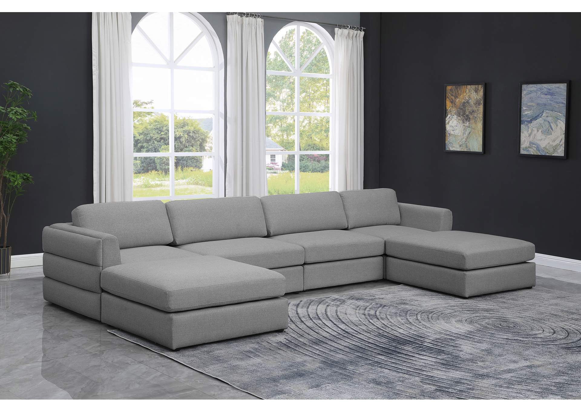 Beckham Grey Durable Linen Textured Fabric Modular Sectional,Meridian Furniture