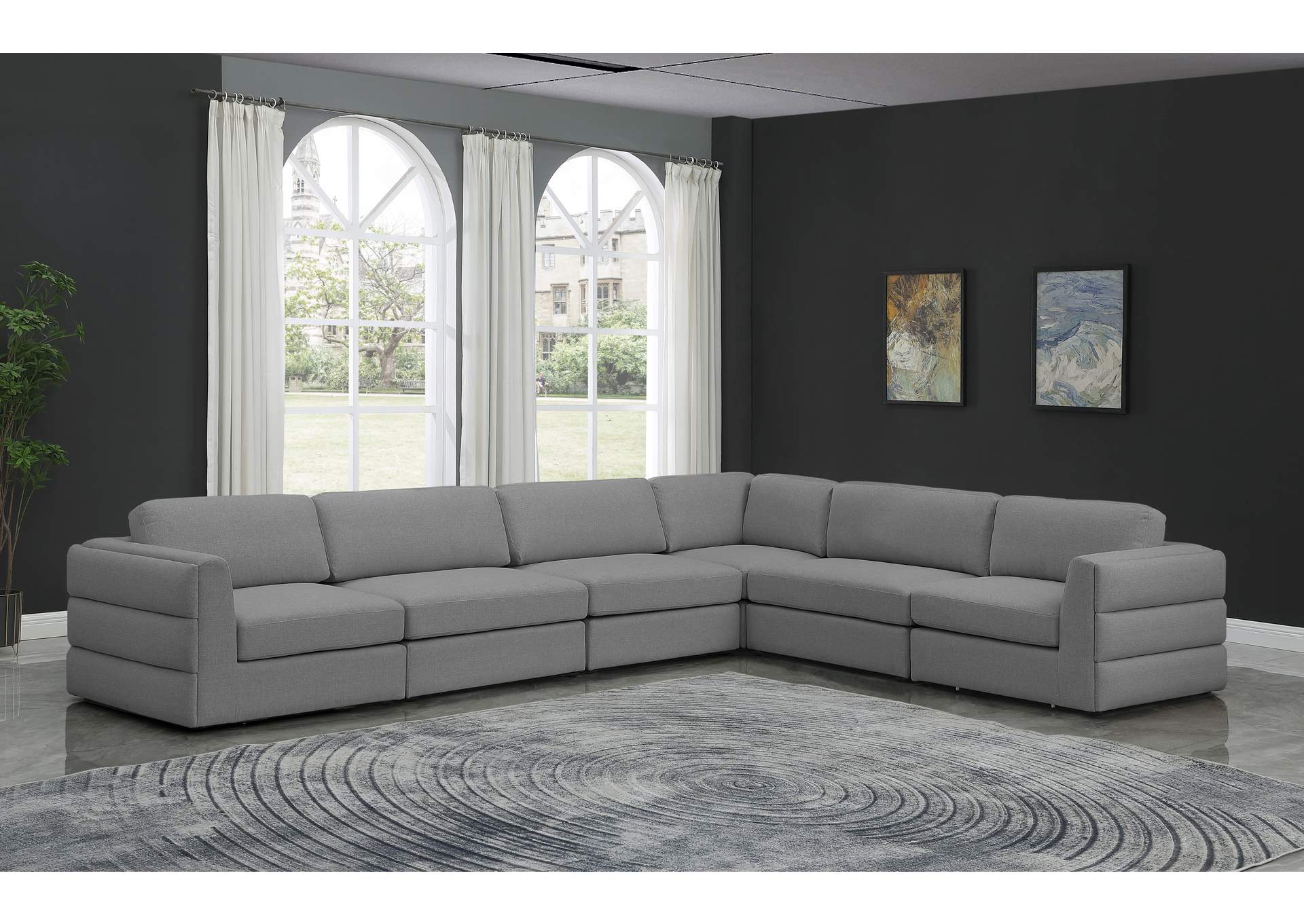 Beckham Grey Durable Linen Textured Fabric Modular Sectional,Meridian Furniture