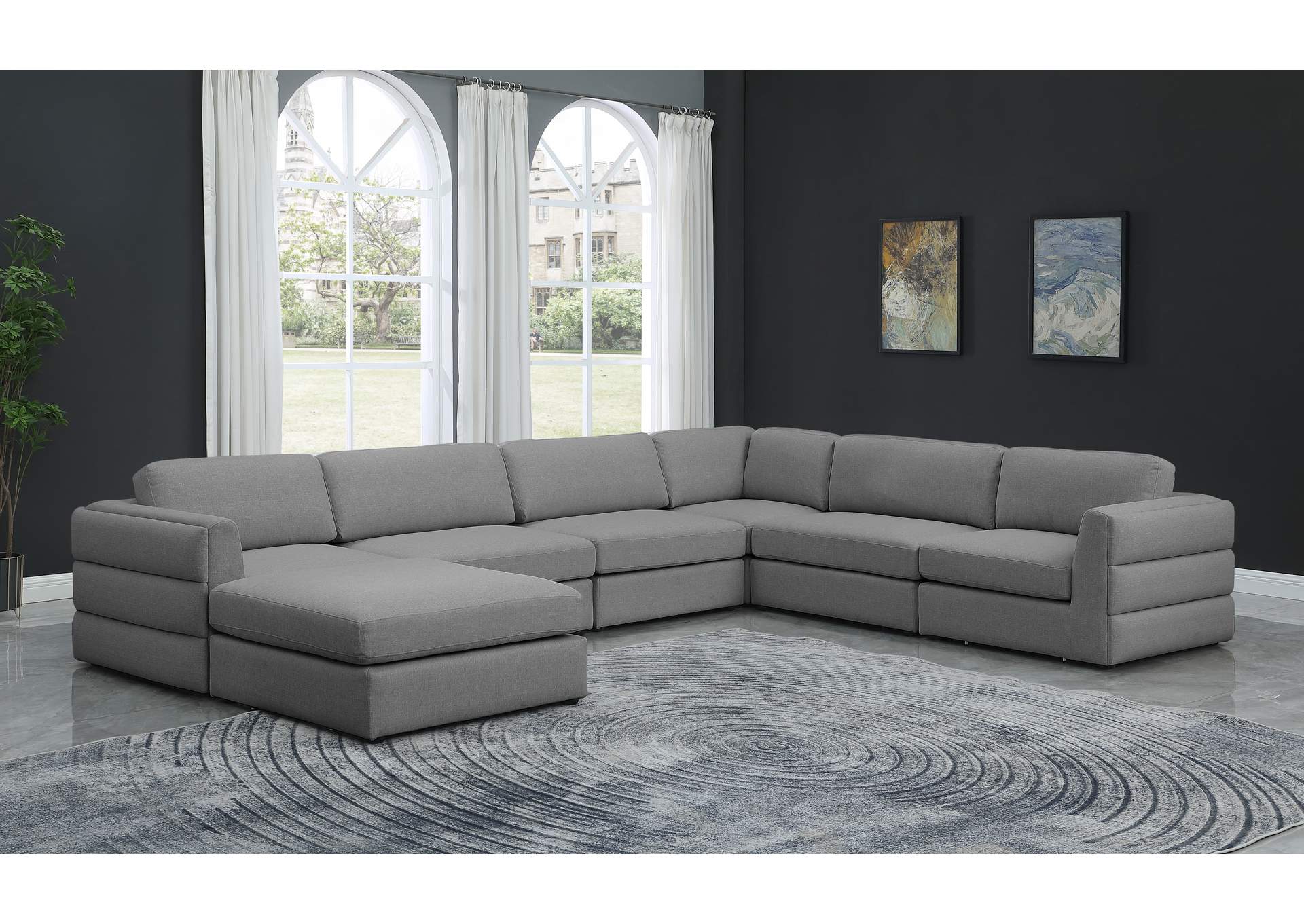 Beckham Grey Durable Linen Textured Fabric Modular Sectional,Meridian Furniture