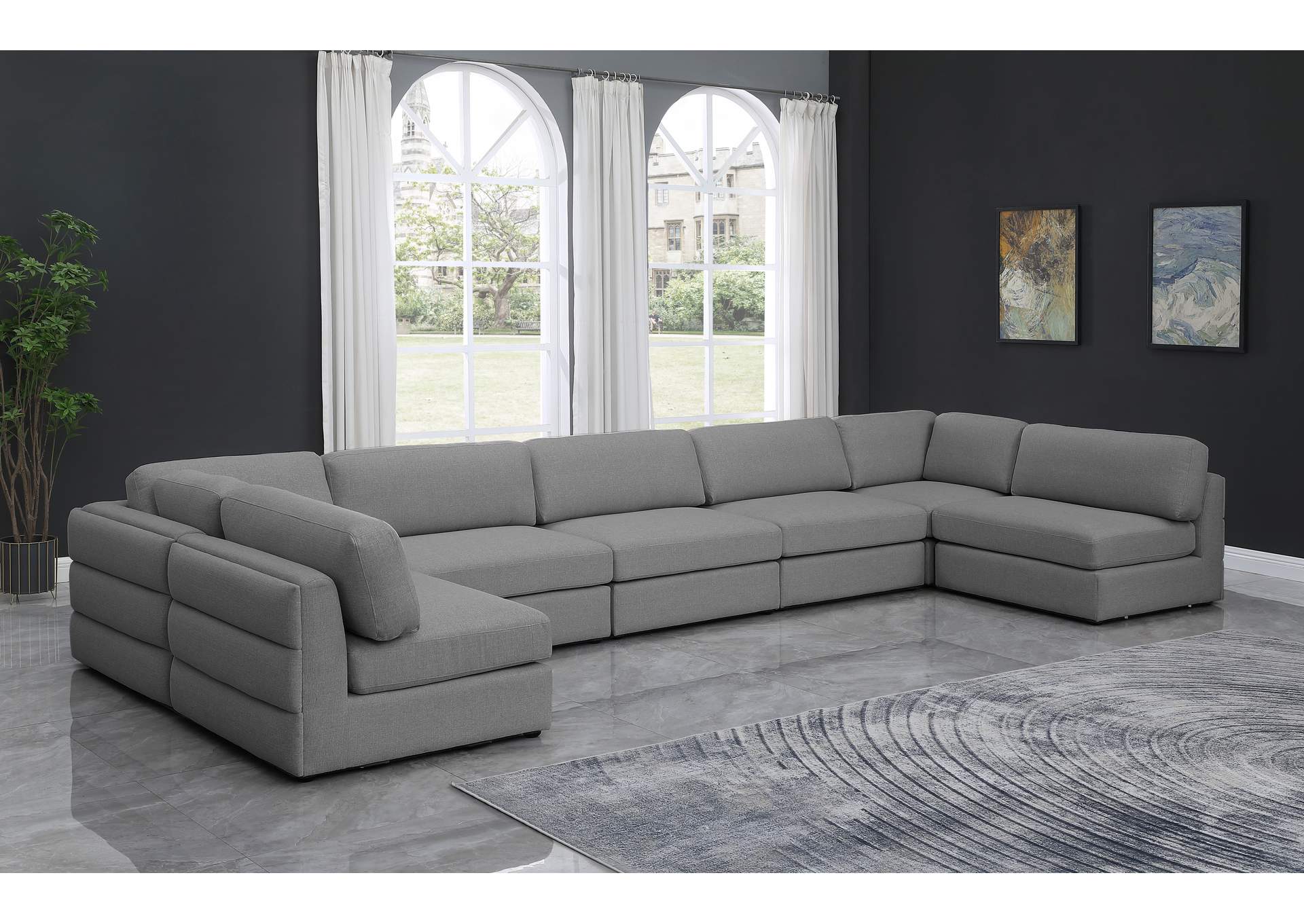 Beckham Grey Durable Linen Textured Fabric Modular Sectional,Meridian Furniture