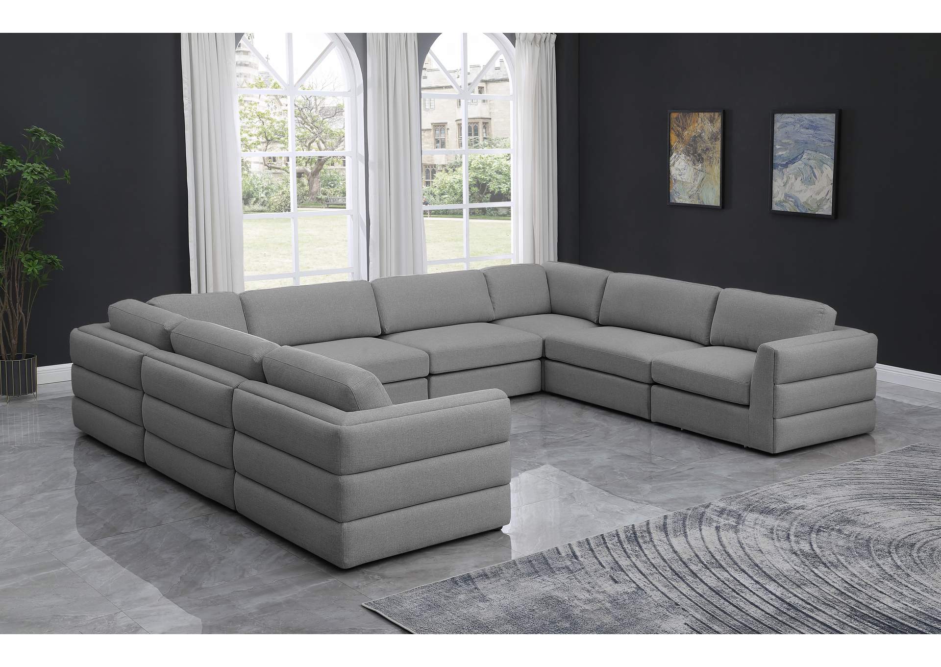 Beckham Grey Durable Linen Textured Fabric Modular Sectional,Meridian Furniture