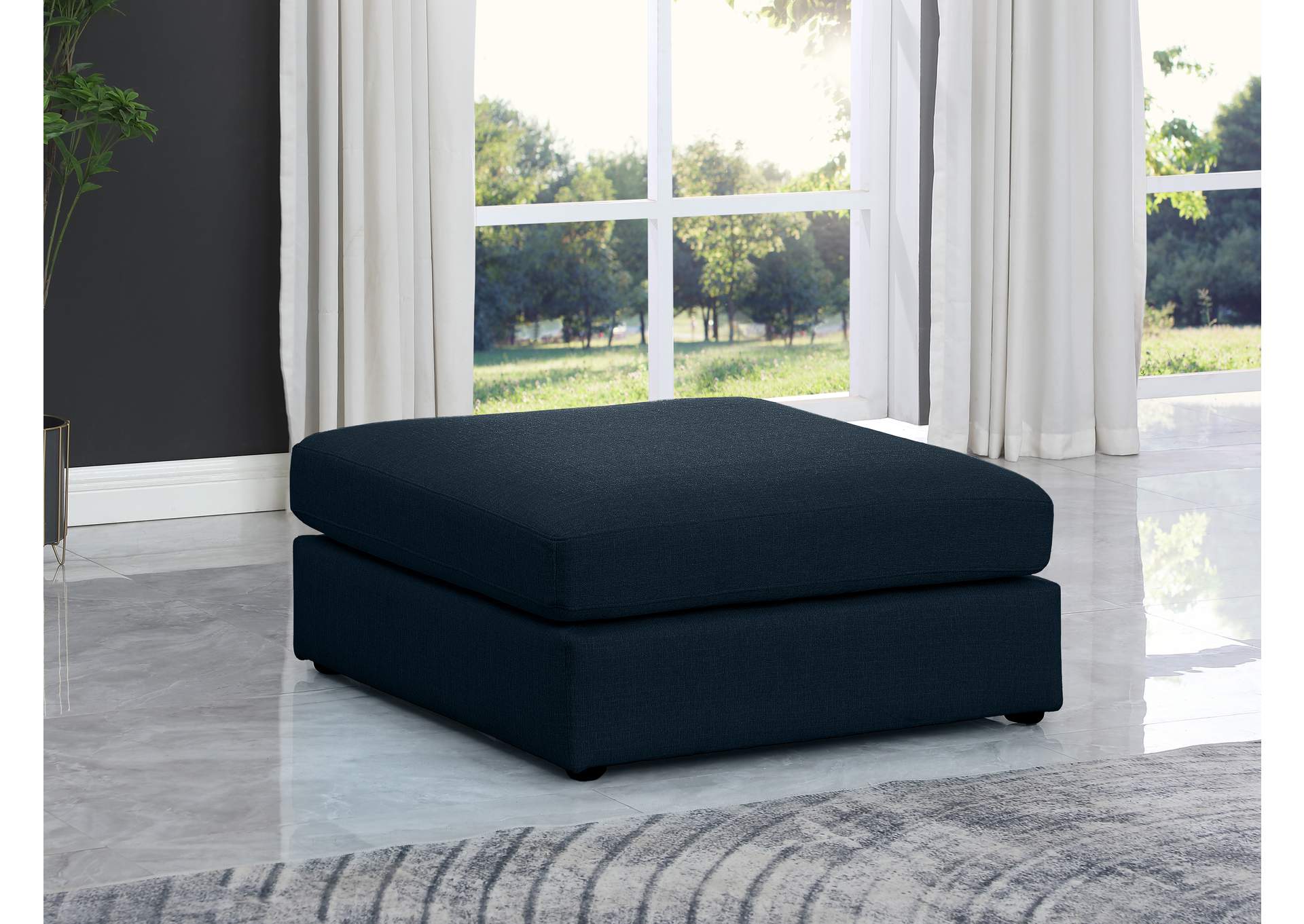 Beckham Navy Durable Linen Textured Fabric Ottoman,Meridian Furniture