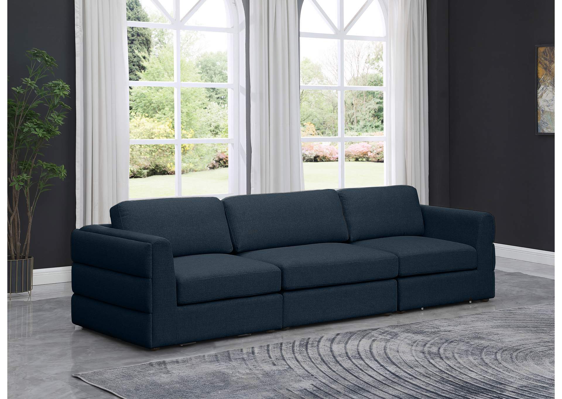 Beckham Navy Durable Linen Textured Fabric Modular Sofa,Meridian Furniture