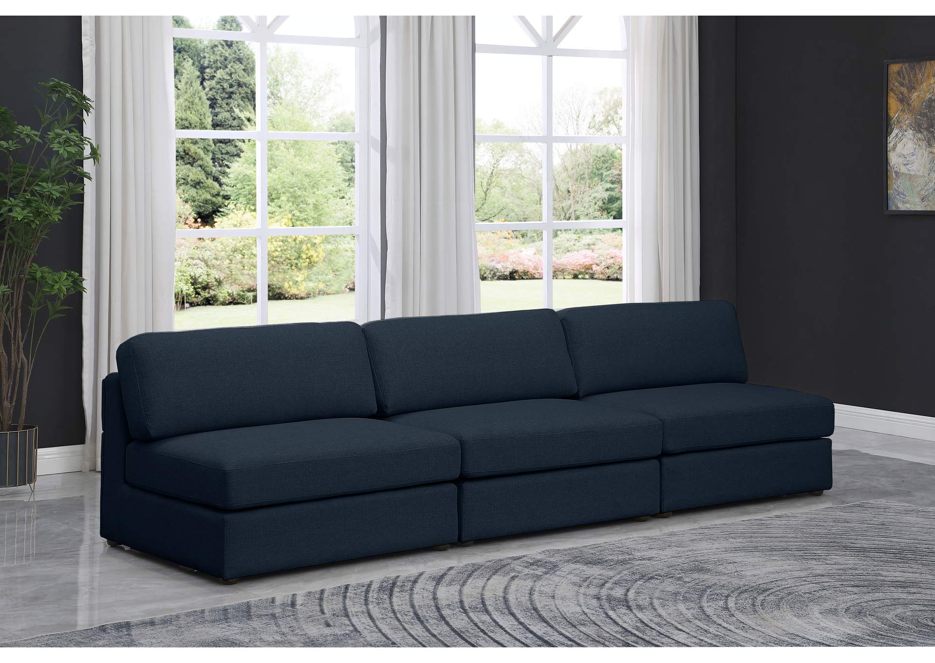 Beckham Navy Durable Linen Textured Fabric Modular Sofa,Meridian Furniture