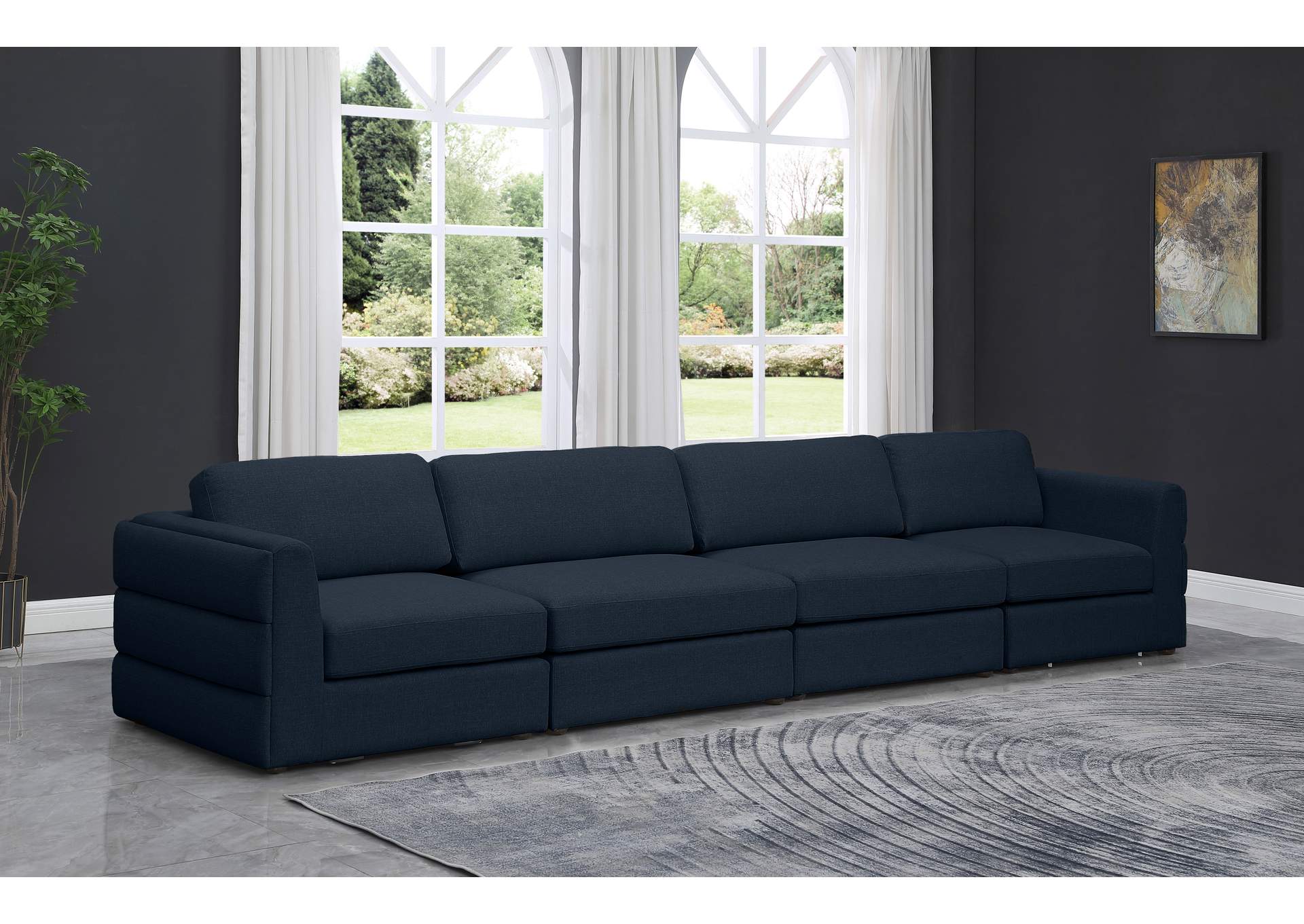 Beckham Navy Durable Linen Textured Fabric Modular Sofa,Meridian Furniture