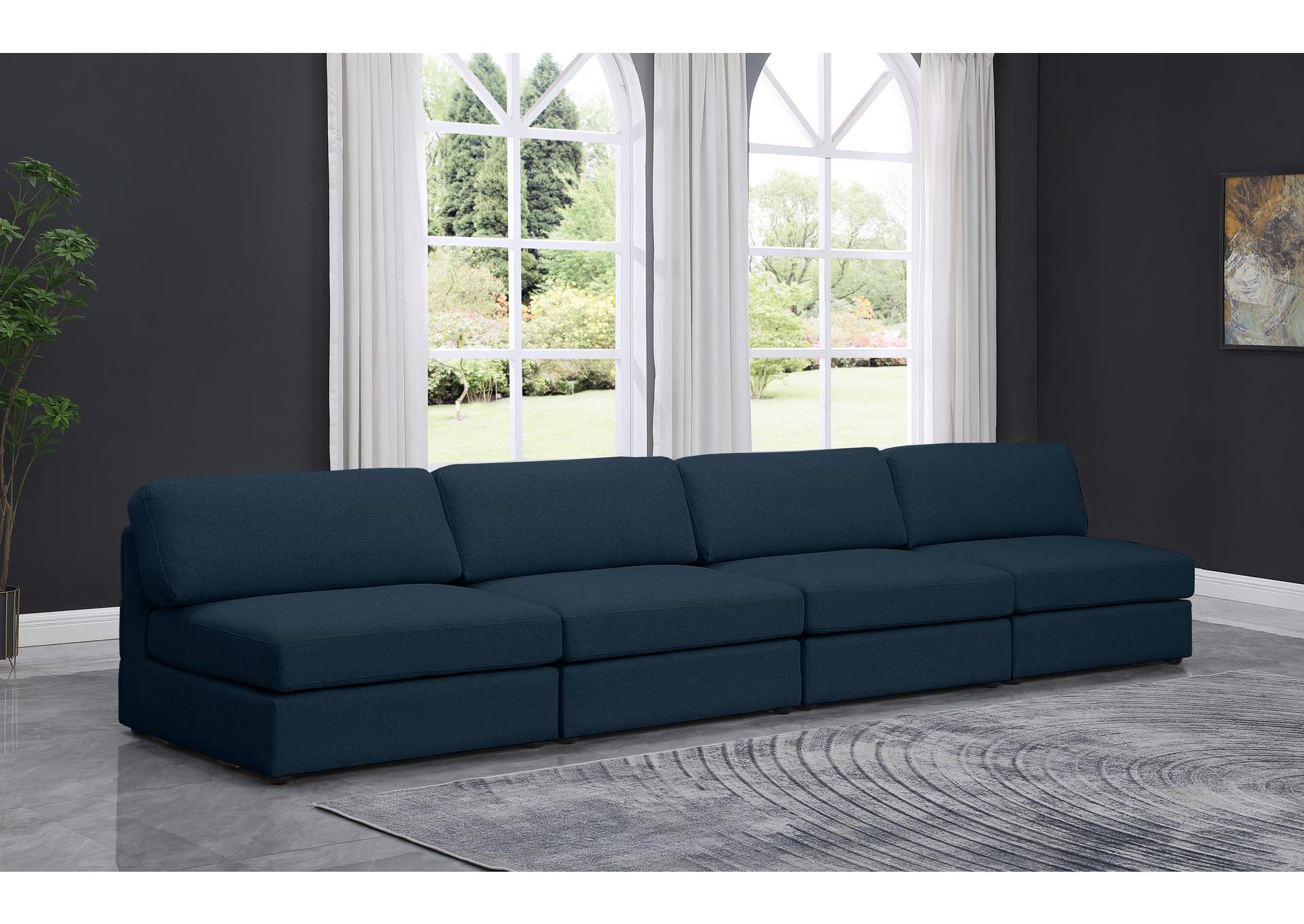 Beckham Navy Durable Linen Textured Fabric Modular Sofa,Meridian Furniture