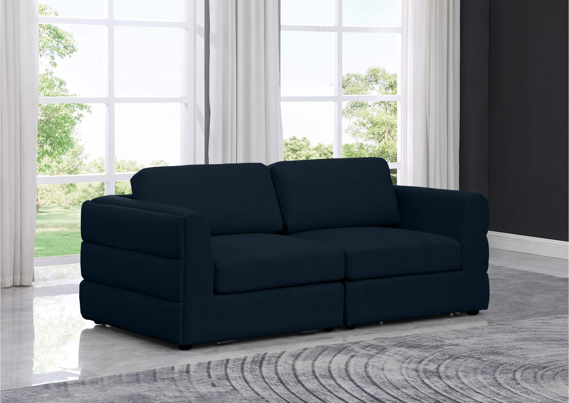 Beckham Navy Durable Linen Textured Fabric Modular Sofa,Meridian Furniture