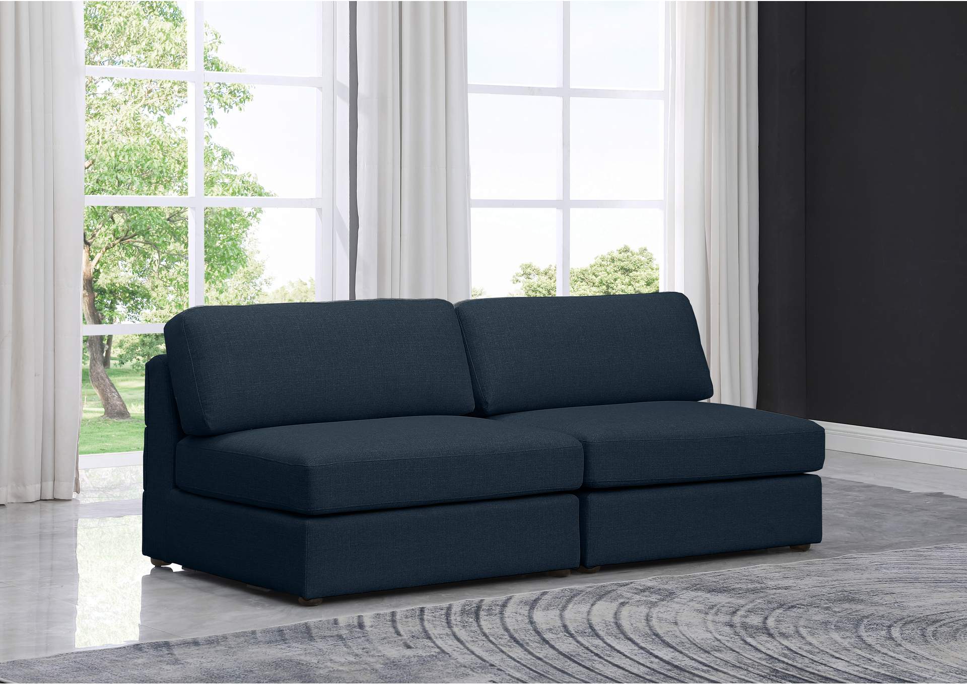 Beckham Navy Durable Linen Textured Fabric Modular Sofa,Meridian Furniture