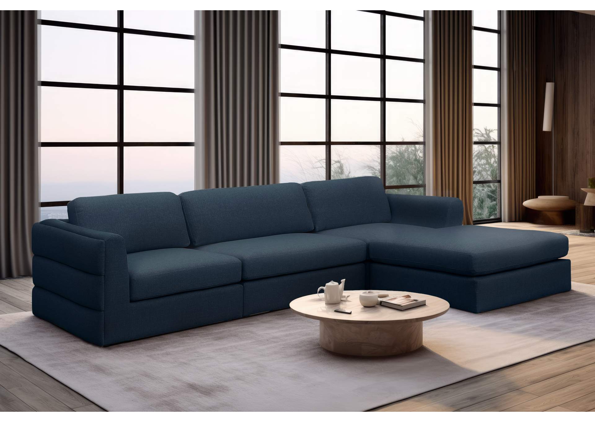 Beckham Navy Durable Linen Textured Fabric Modular Sectional,Meridian Furniture