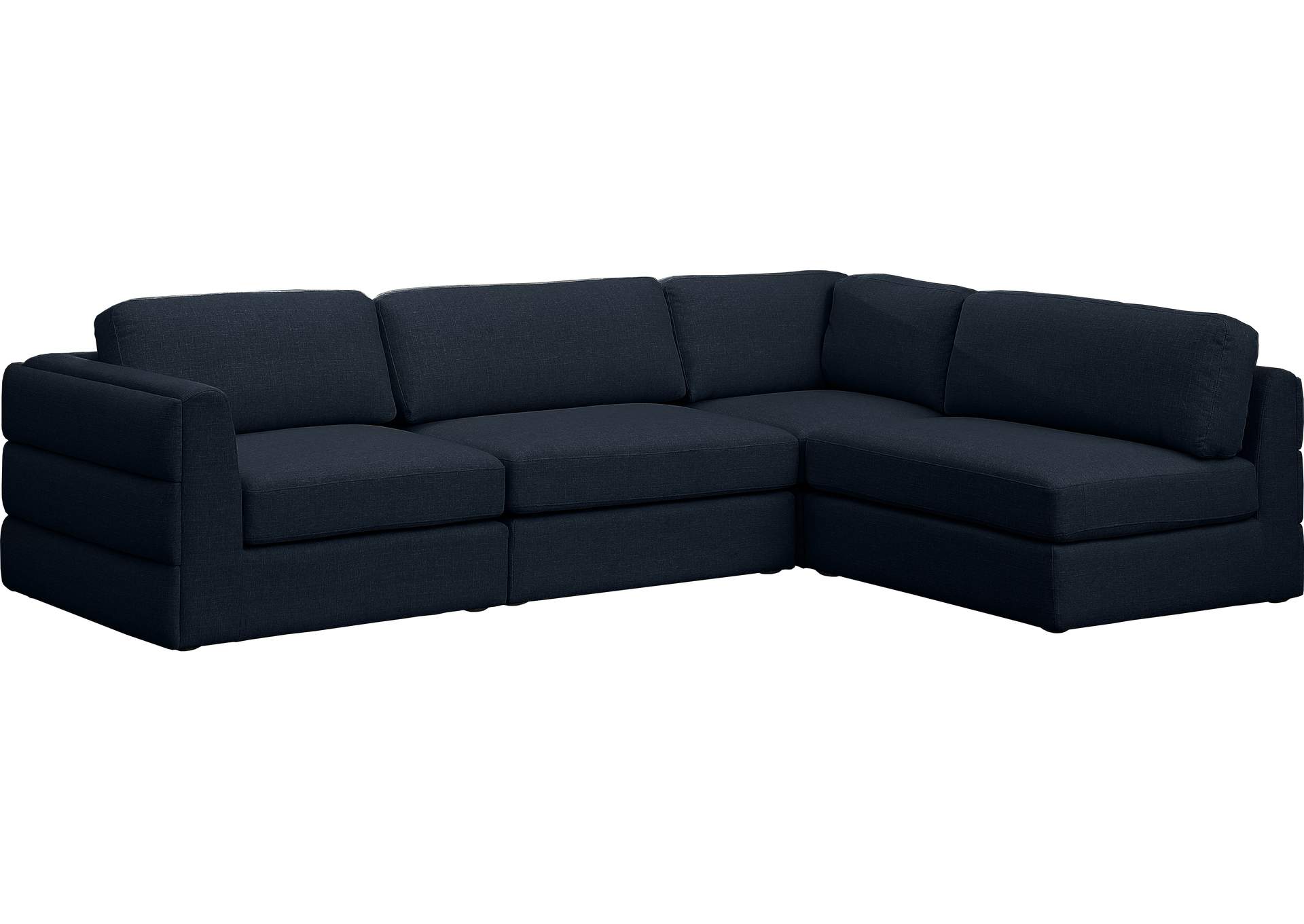 Beckham Navy Durable Linen Textured Fabric Modular Sectional,Meridian Furniture