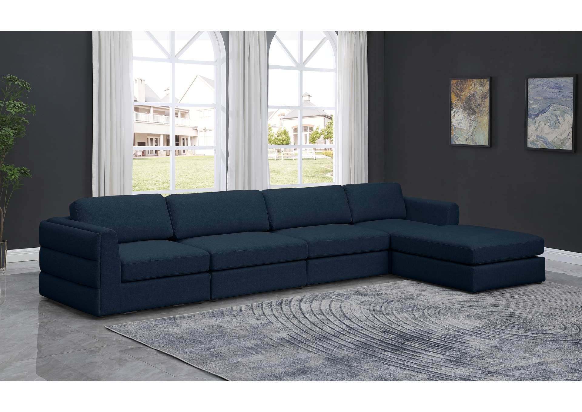 Beckham Navy Durable Linen Textured Fabric Modular Sectional,Meridian Furniture