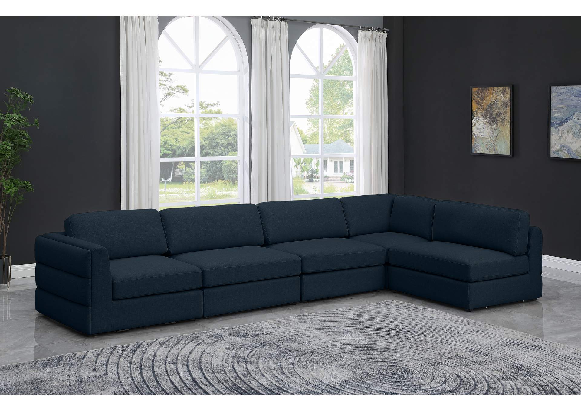 Beckham Navy Durable Linen Textured Fabric Modular Sectional,Meridian Furniture