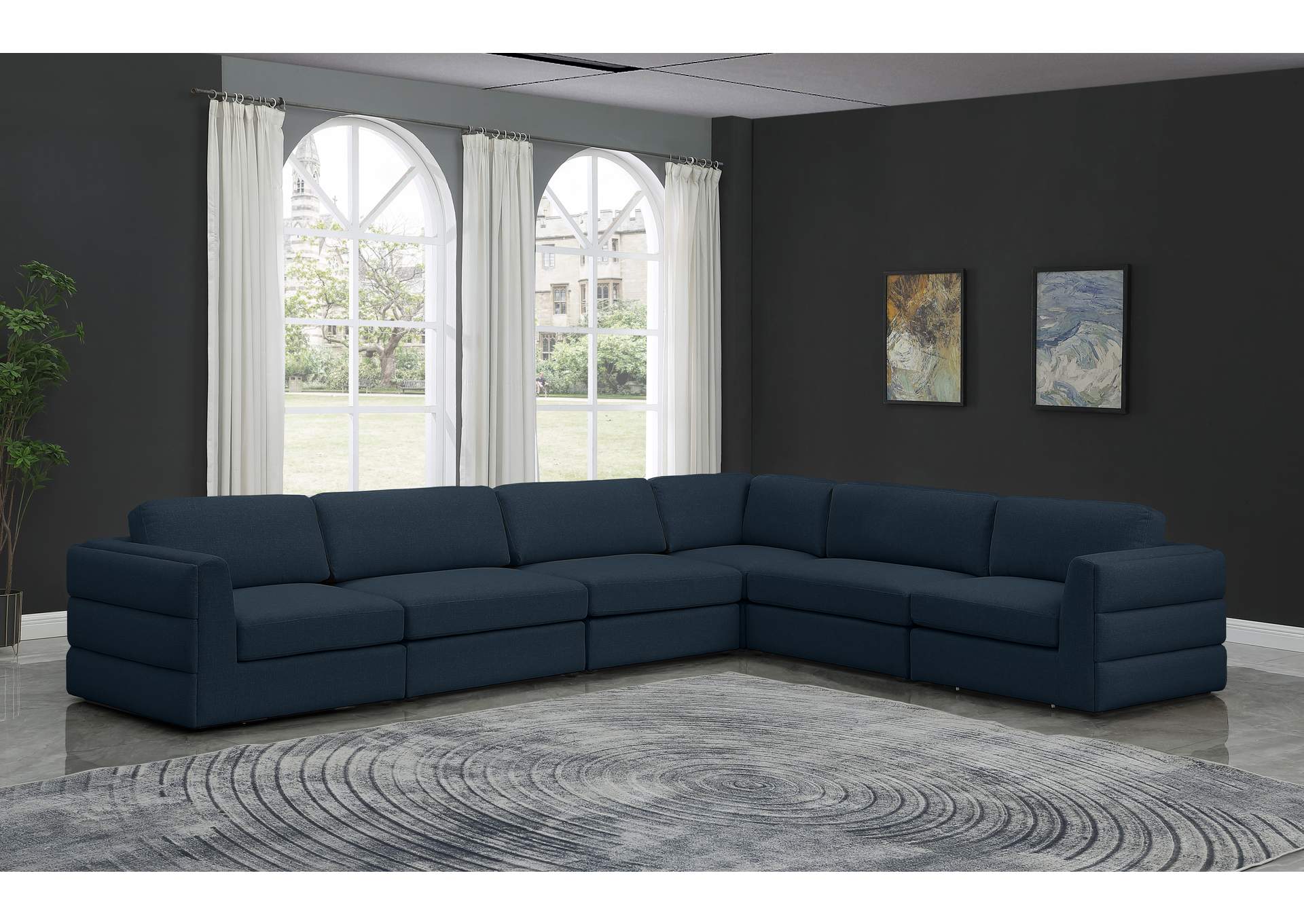 Beckham Navy Durable Linen Textured Fabric Modular Sectional,Meridian Furniture