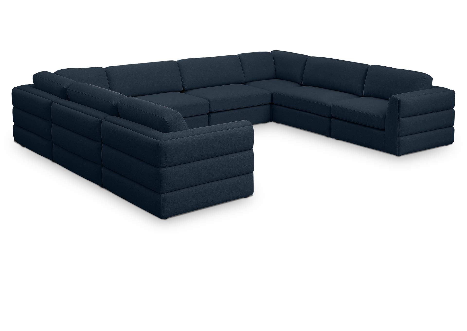 Beckham Navy Durable Linen Textured Fabric Modular Sectional,Meridian Furniture