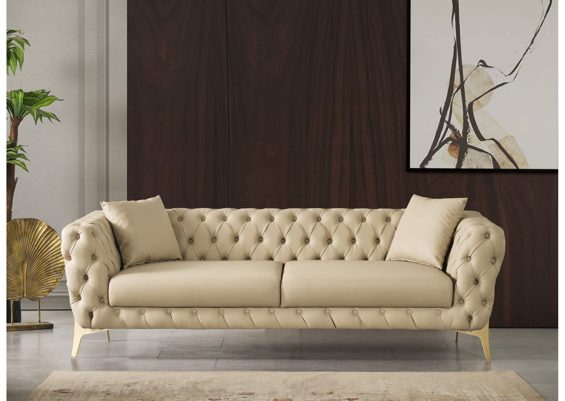 Aurora Beige Faux Leather Sofa,Meridian Furniture